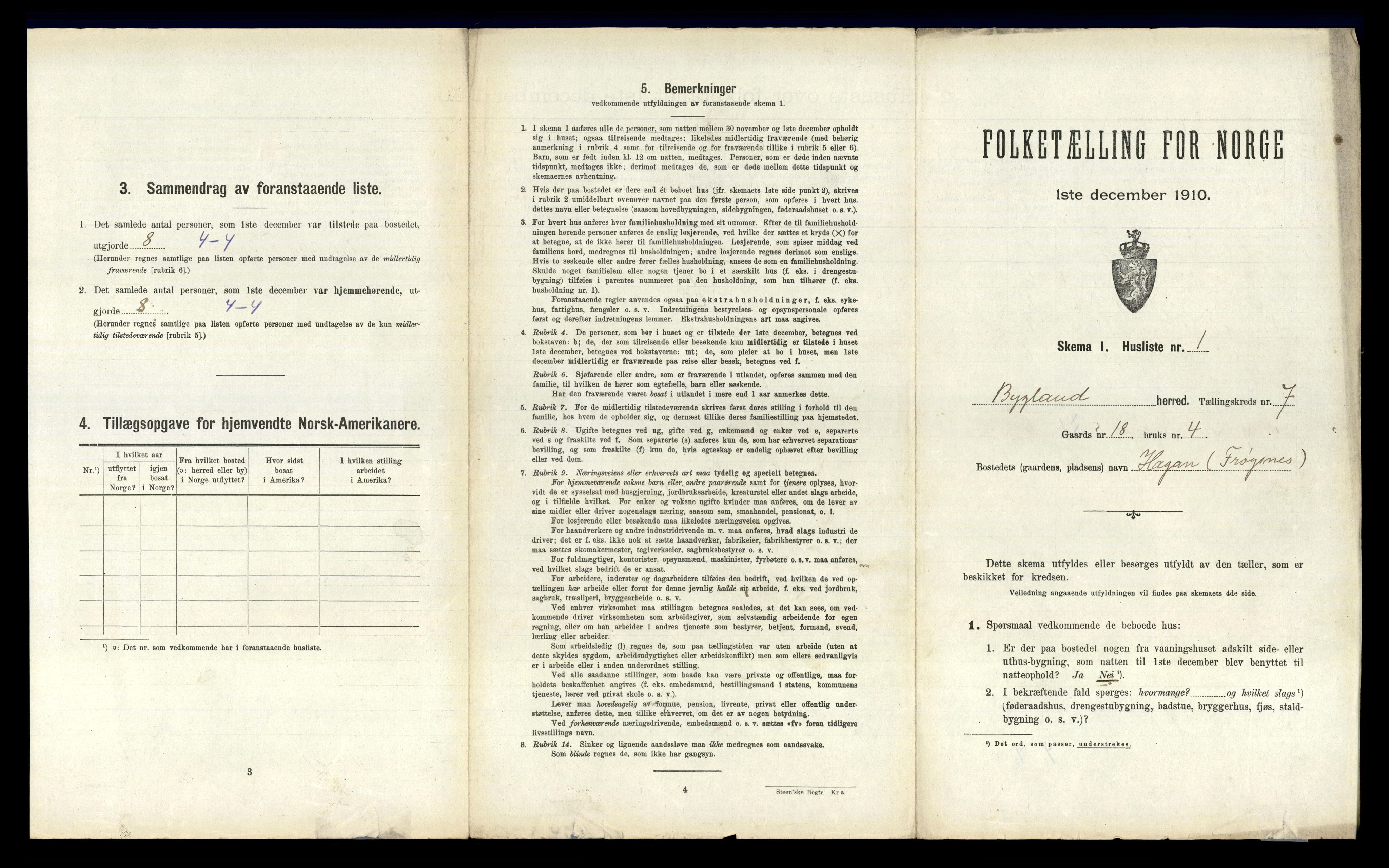 RA, 1910 census for Bygland, 1910, p. 479