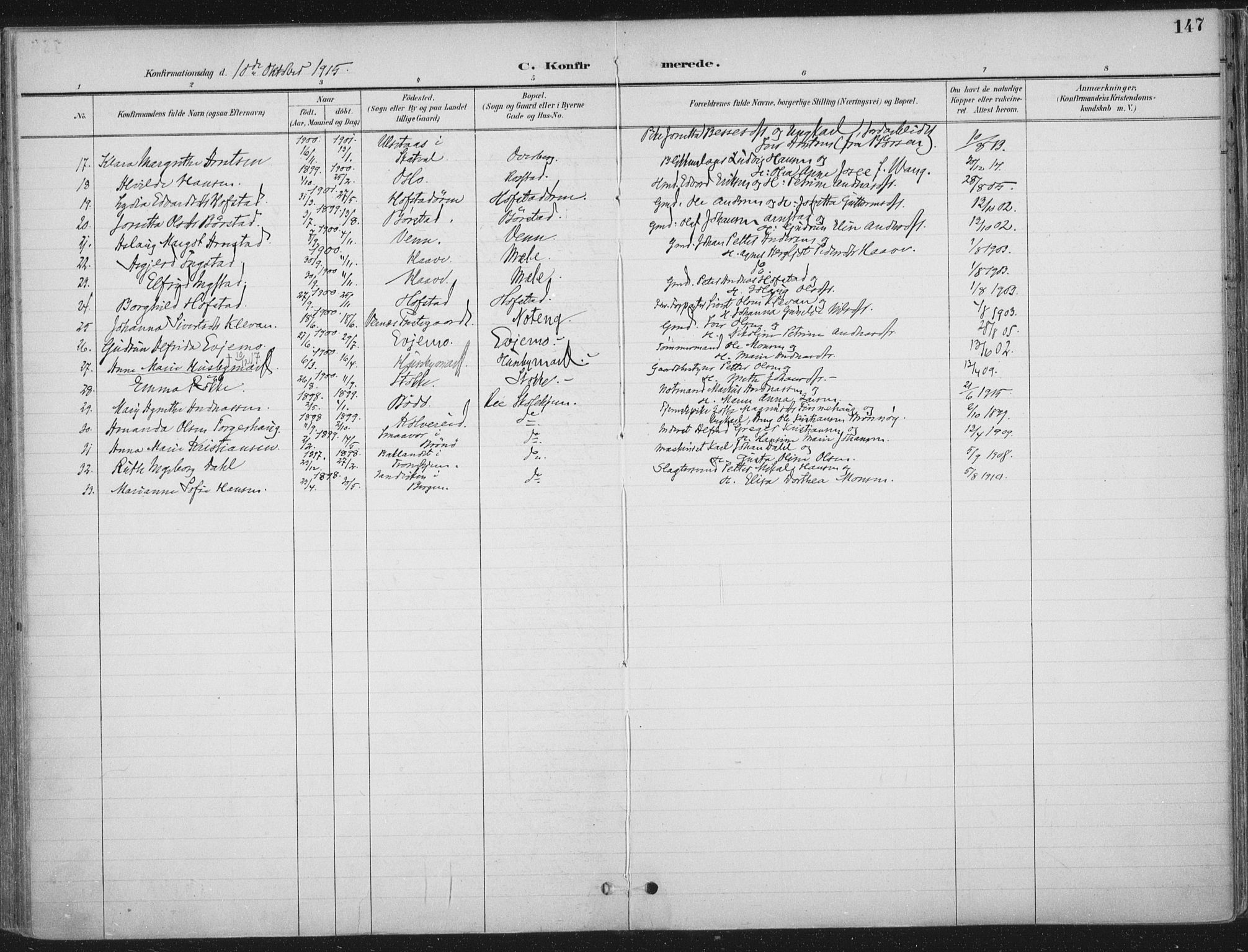 Ministerialprotokoller, klokkerbøker og fødselsregistre - Nord-Trøndelag, SAT/A-1458/709/L0082: Parish register (official) no. 709A22, 1896-1916, p. 147