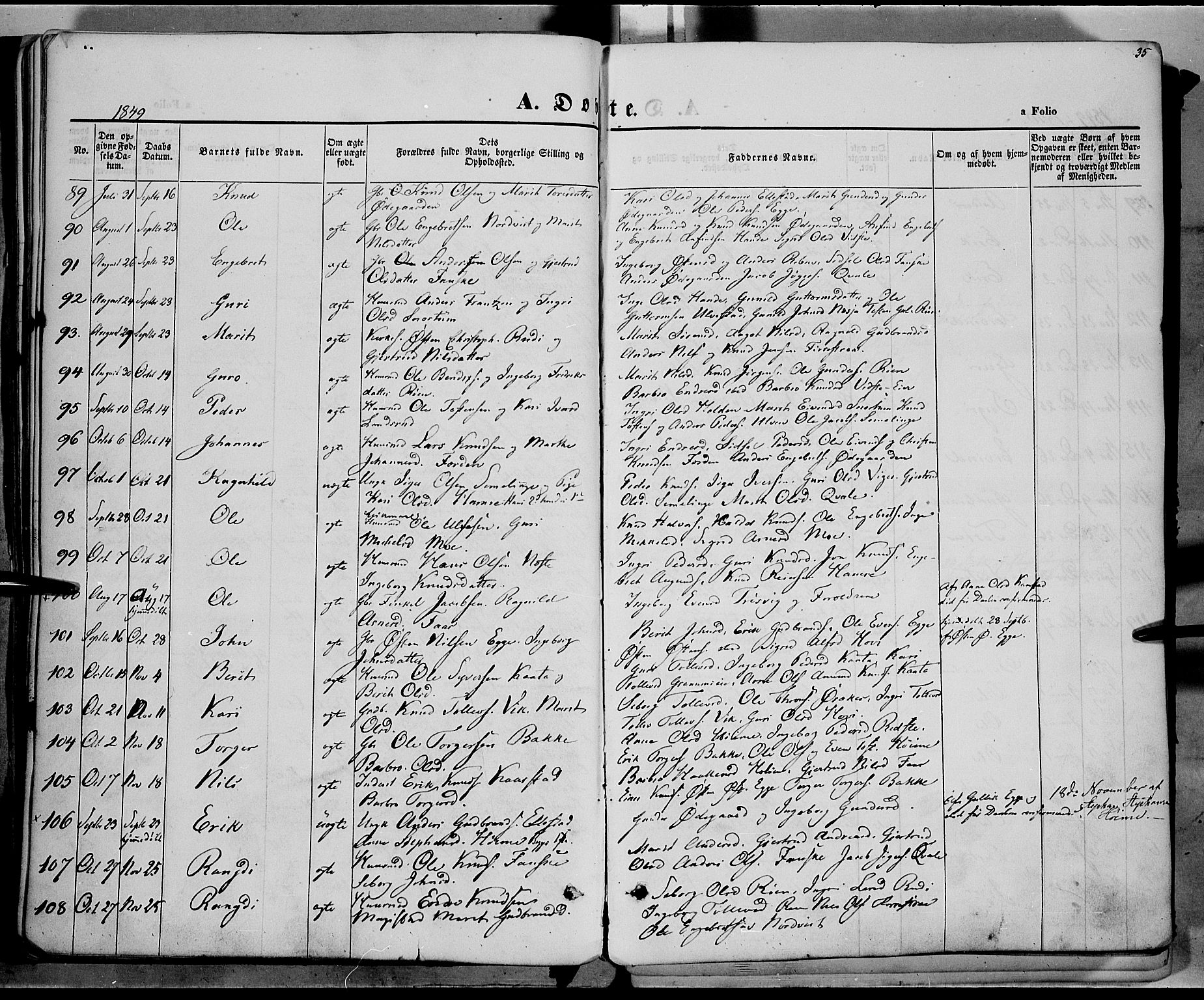 Vestre Slidre prestekontor, AV/SAH-PREST-136/H/Ha/Haa/L0001: Parish register (official) no. 1, 1844-1855, p. 35