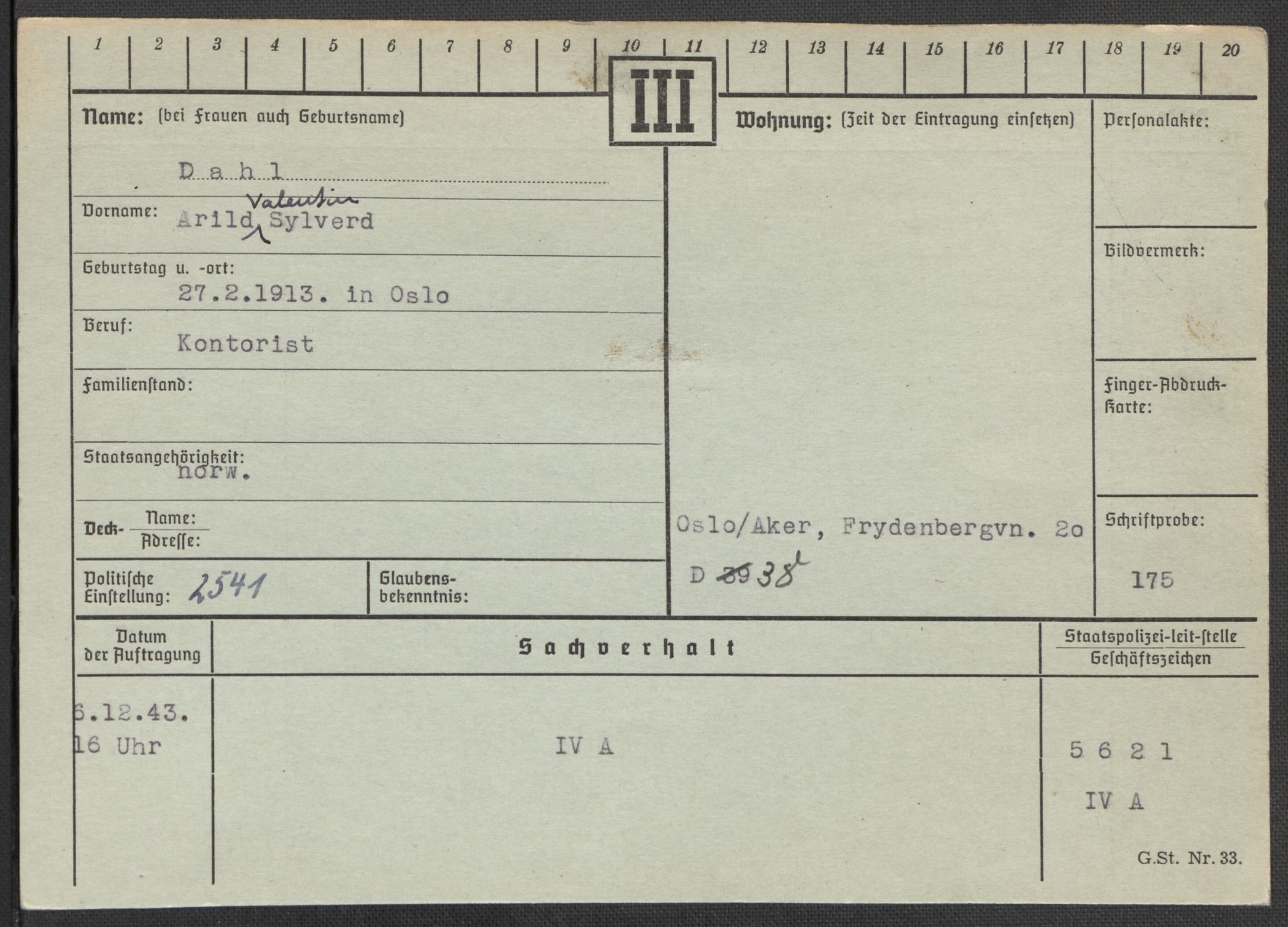 Befehlshaber der Sicherheitspolizei und des SD, AV/RA-RAFA-5969/E/Ea/Eaa/L0002: Register over norske fanger i Møllergata 19: Bj-Eng, 1940-1945, p. 857