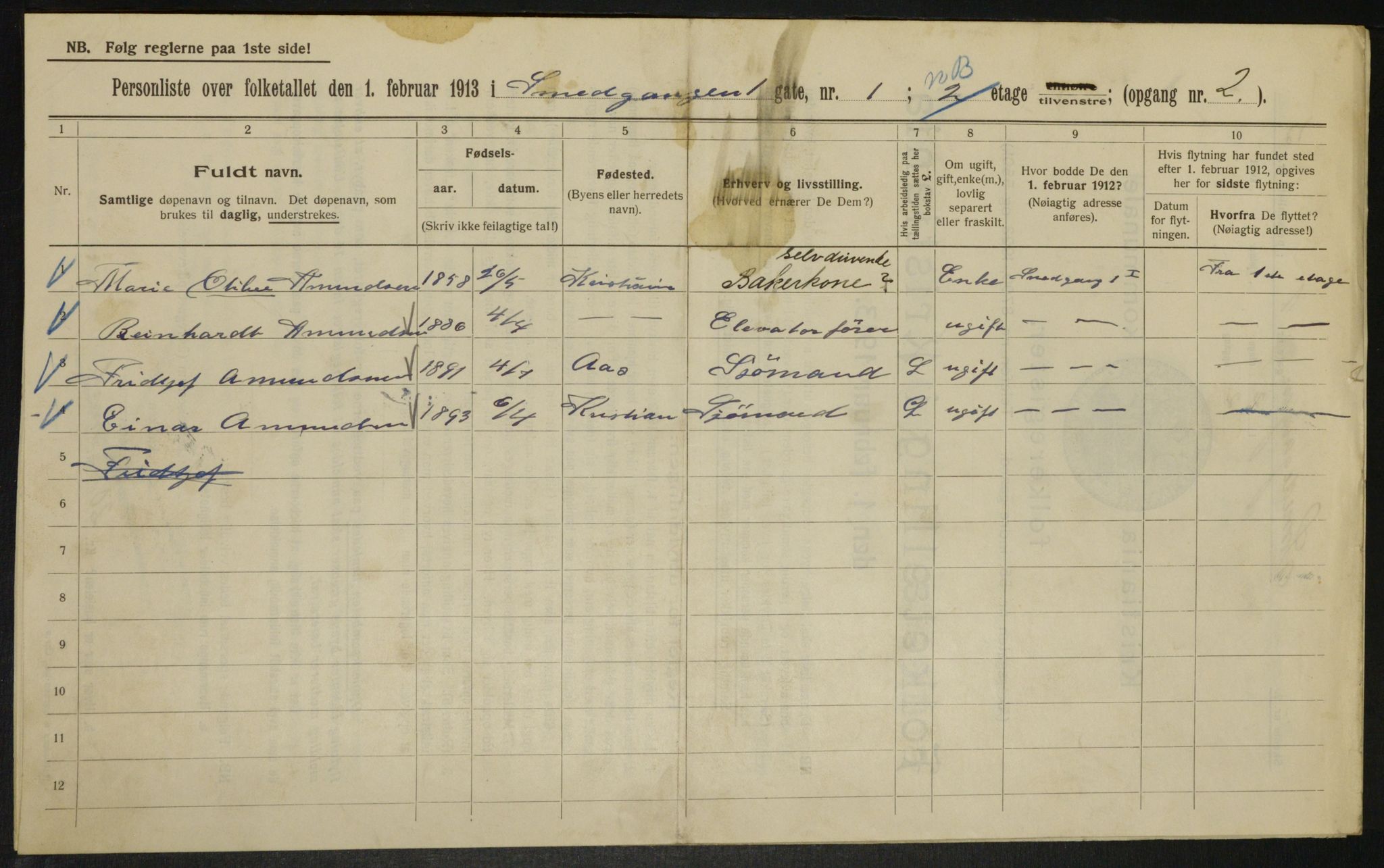 OBA, Municipal Census 1913 for Kristiania, 1913, p. 97101