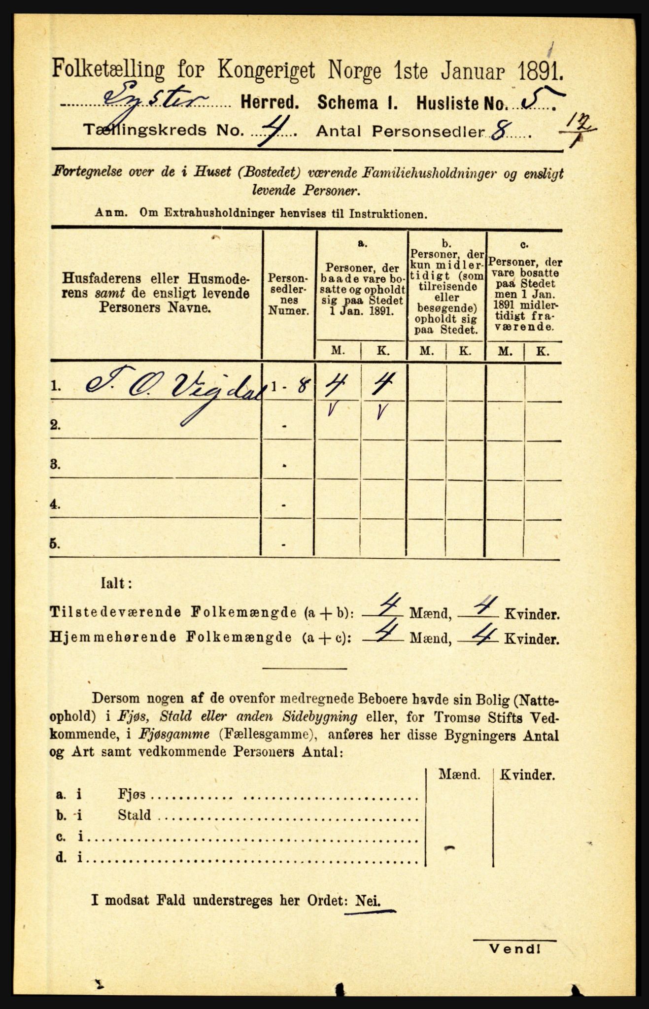 RA, 1891 census for 1426 Luster, 1891, p. 1411