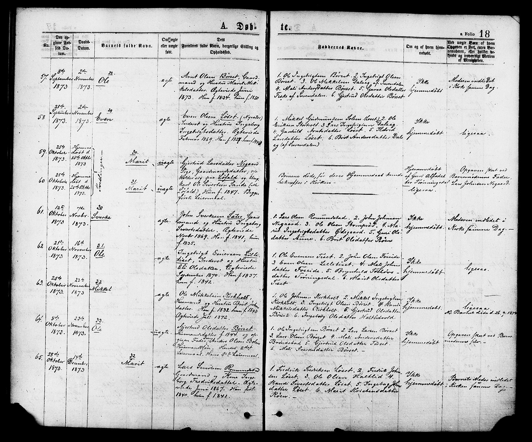 Ministerialprotokoller, klokkerbøker og fødselsregistre - Møre og Romsdal, AV/SAT-A-1454/598/L1068: Parish register (official) no. 598A02, 1872-1881, p. 18