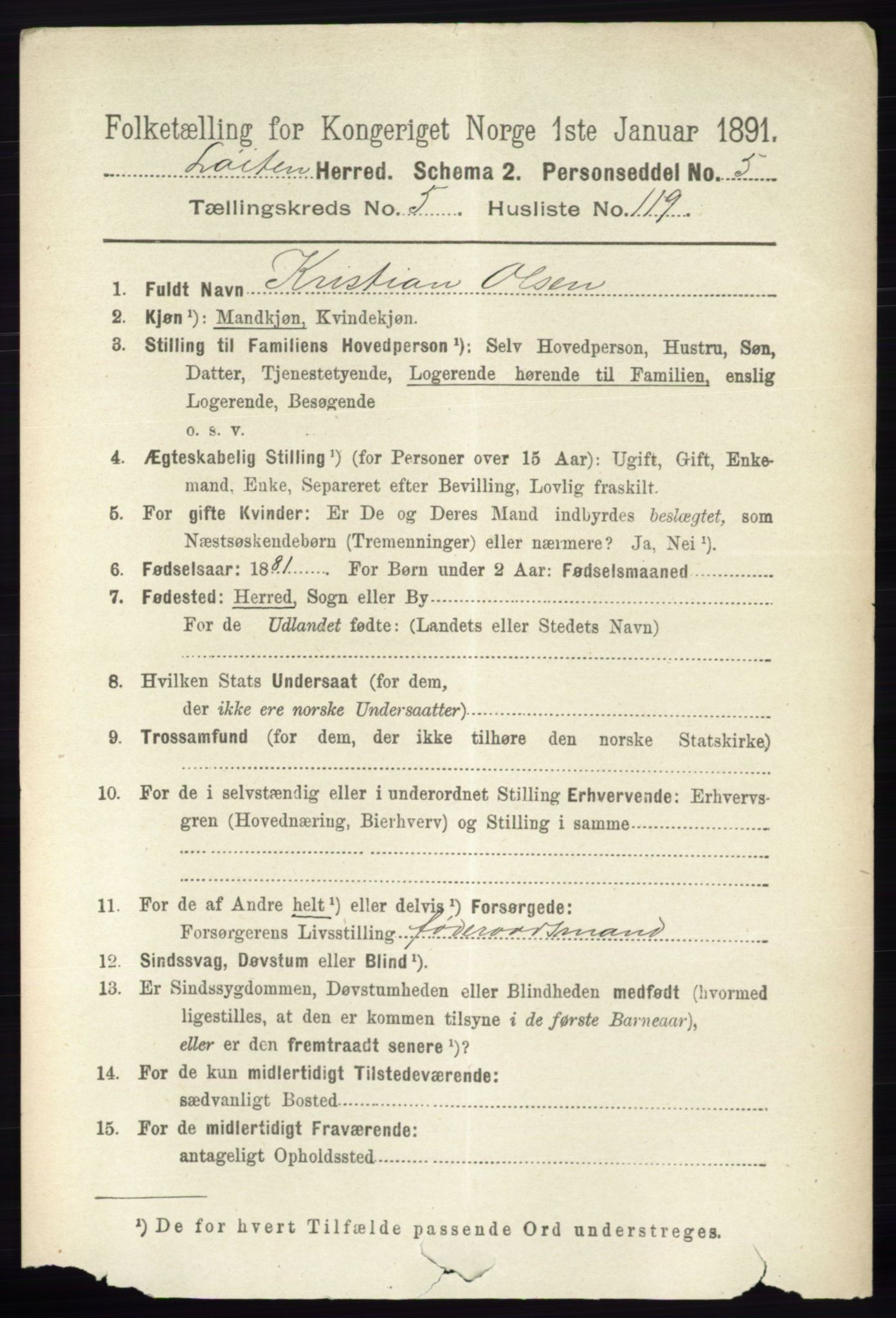 RA, 1891 census for 0415 Løten, 1891, p. 3970