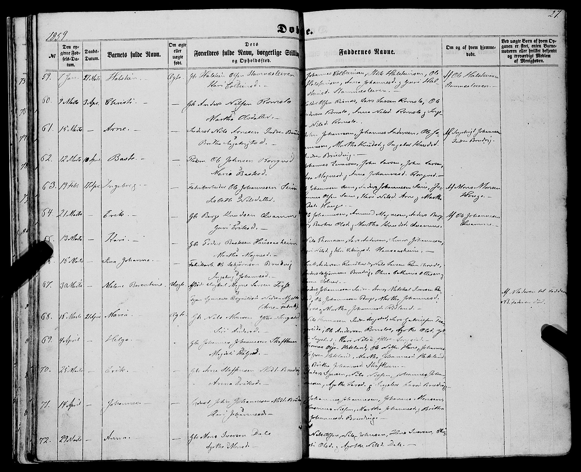 Haus sokneprestembete, SAB/A-75601/H/Haa: Parish register (official) no. A 17, 1858-1870, p. 27