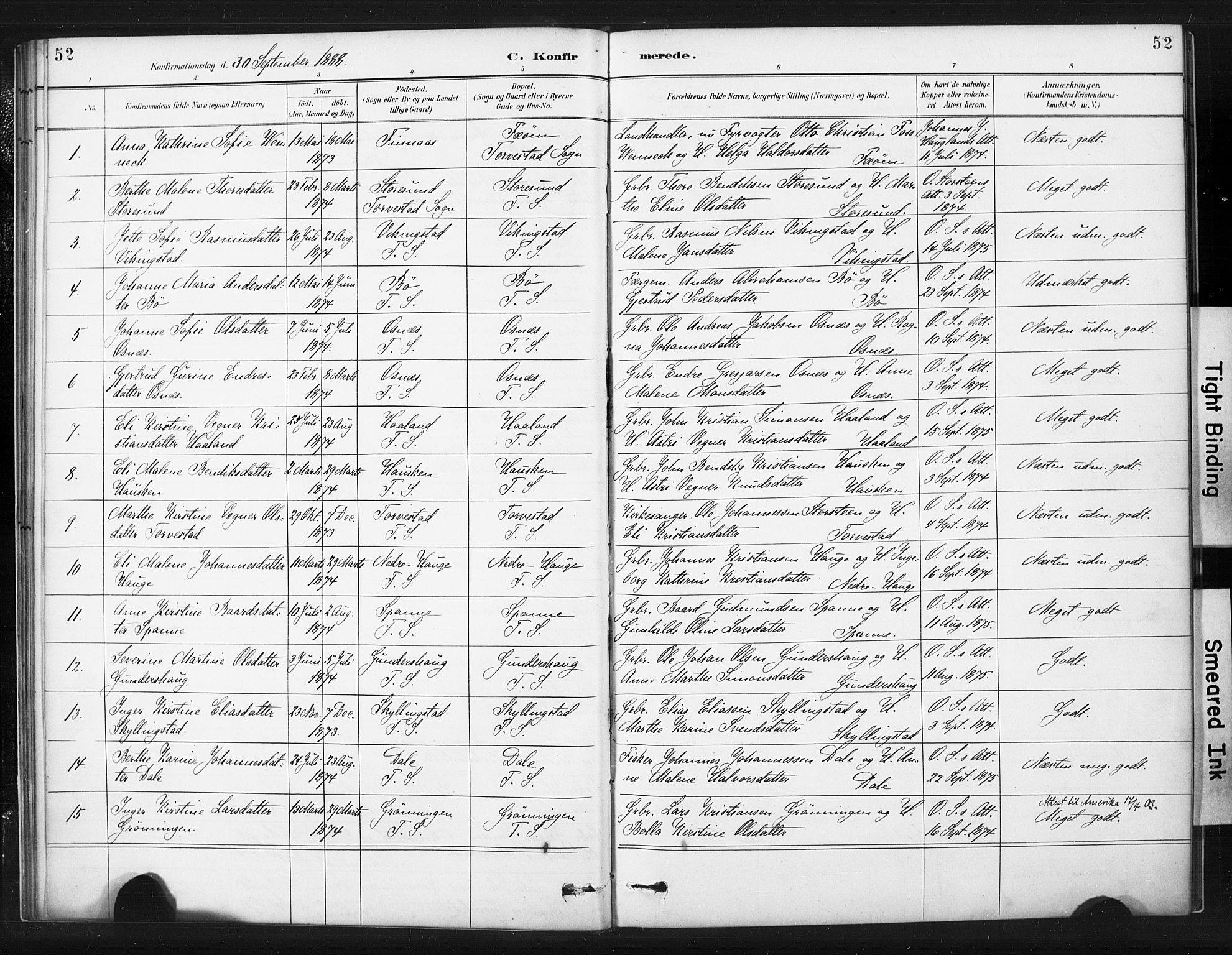 Torvastad sokneprestkontor, AV/SAST-A -101857/H/Ha/Haa/L0015: Parish register (official) no. A 14, 1888-1899, p. 52