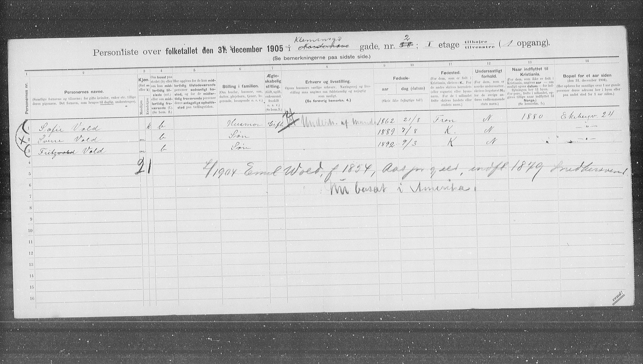 OBA, Municipal Census 1905 for Kristiania, 1905, p. 27262