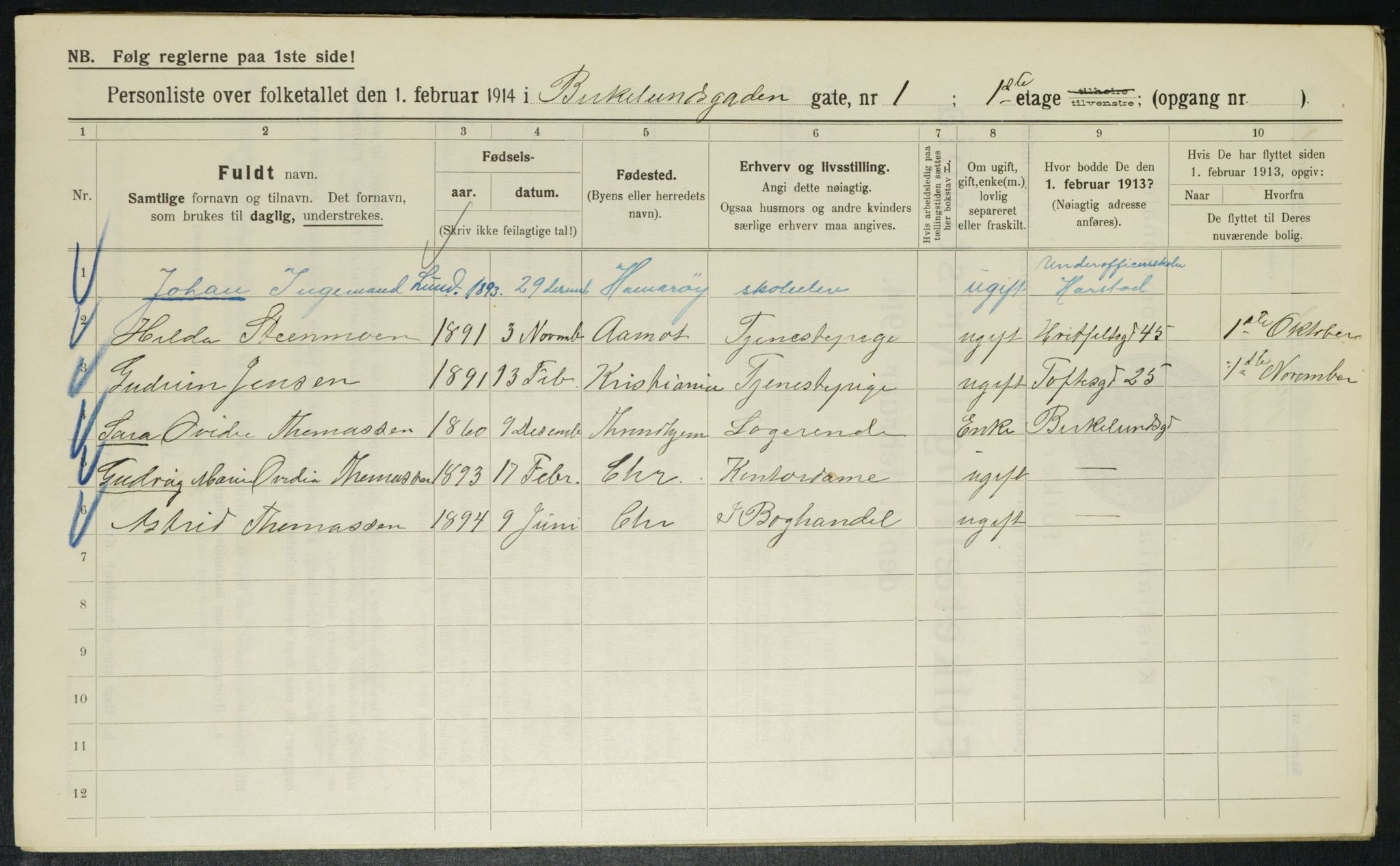 OBA, Municipal Census 1914 for Kristiania, 1914, p. 5020