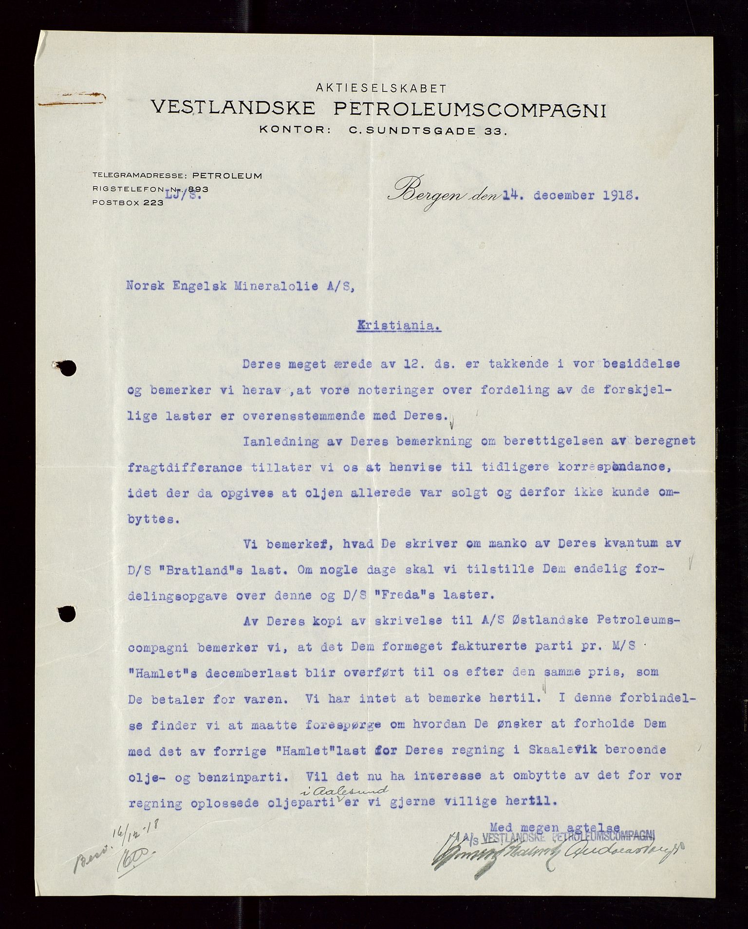 Pa 1521 - A/S Norske Shell, AV/SAST-A-101915/E/Ea/Eaa/L0006: Sjefskorrespondanse, 1918, p. 399