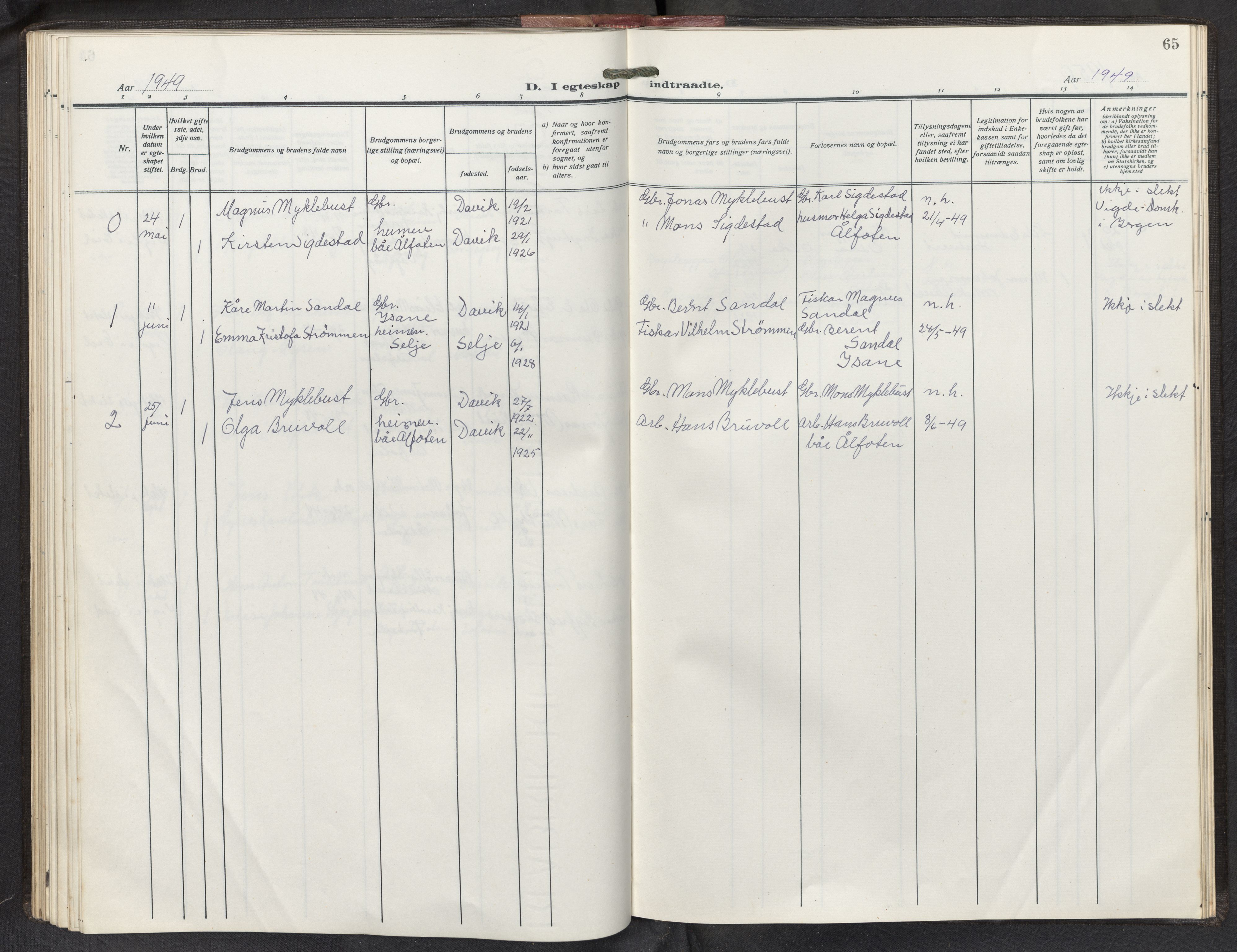 Davik sokneprestembete, AV/SAB-A-79701/H/Hab/Habd/L0003: Parish register (copy) no. D 3, 1917-1953, p. 64b-65a