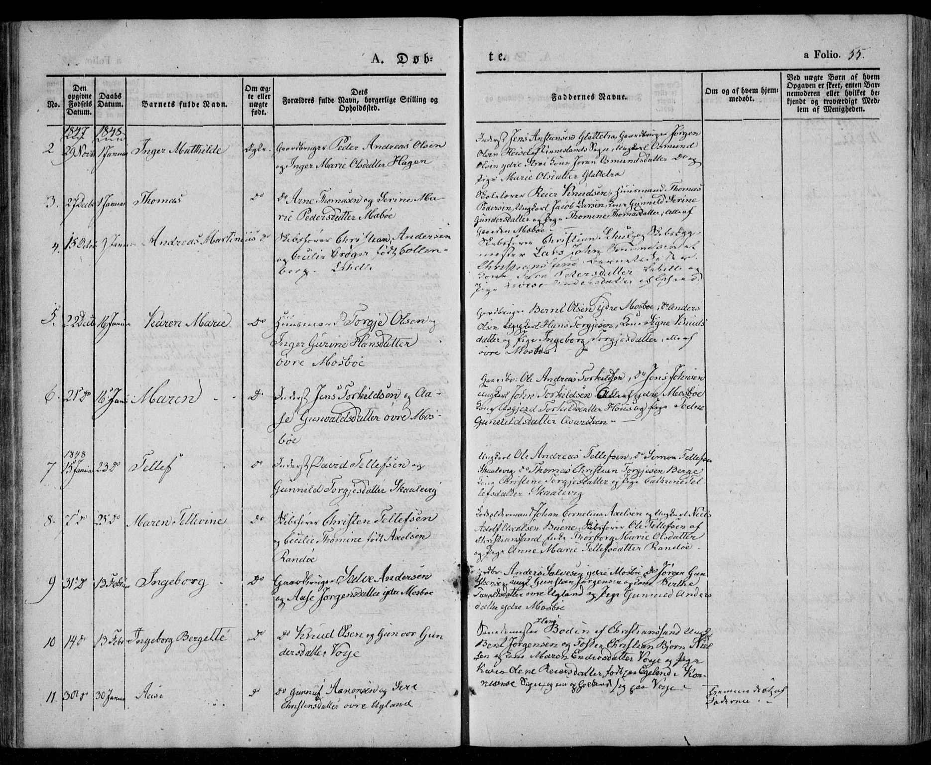 Oddernes sokneprestkontor, AV/SAK-1111-0033/F/Fa/Faa/L0006: Parish register (official) no. A 6, 1838-1851, p. 55