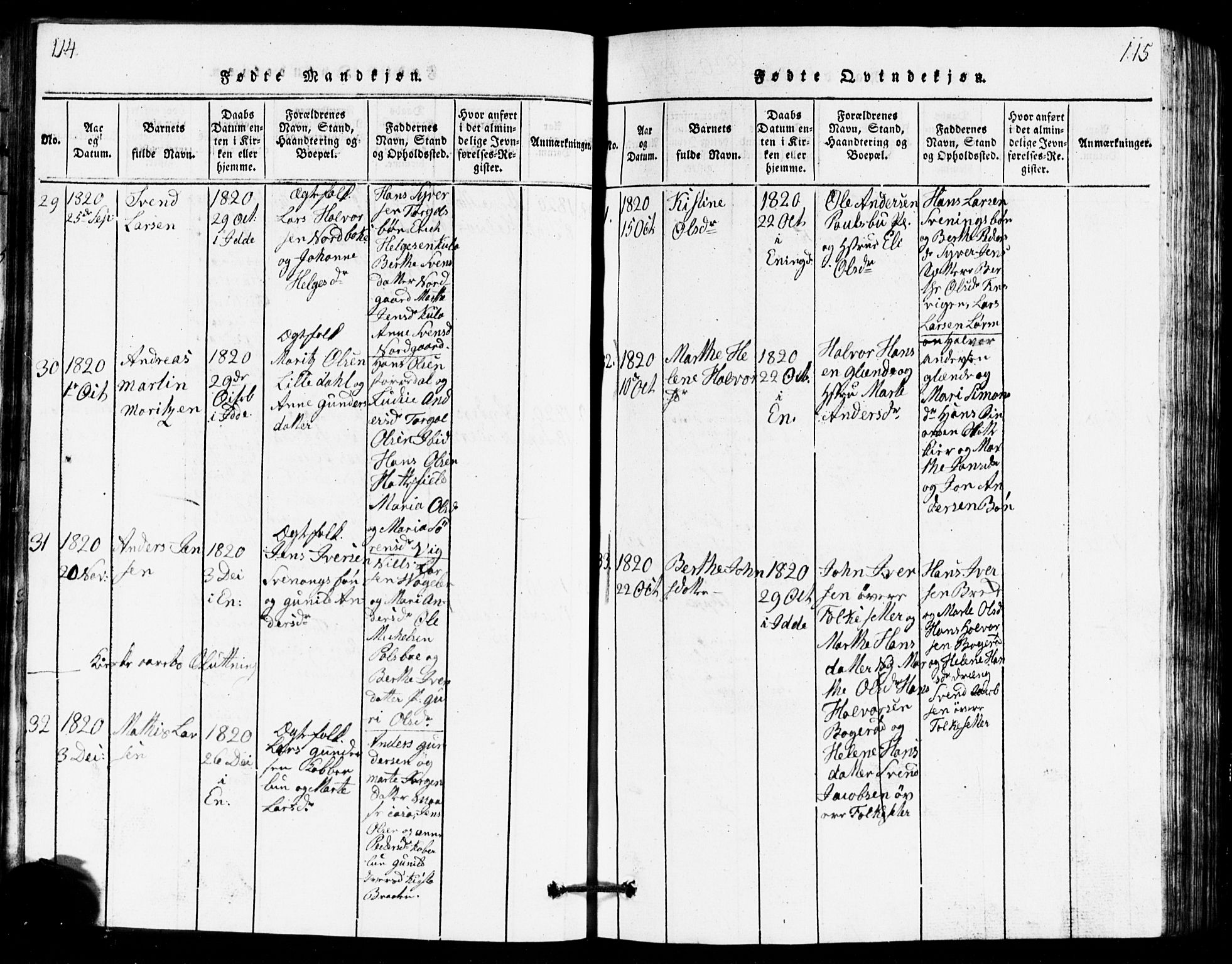 Idd prestekontor Kirkebøker, AV/SAO-A-10911/G/Ga/L0001: Parish register (copy) no. I 1, 1815-1826, p. 114-115