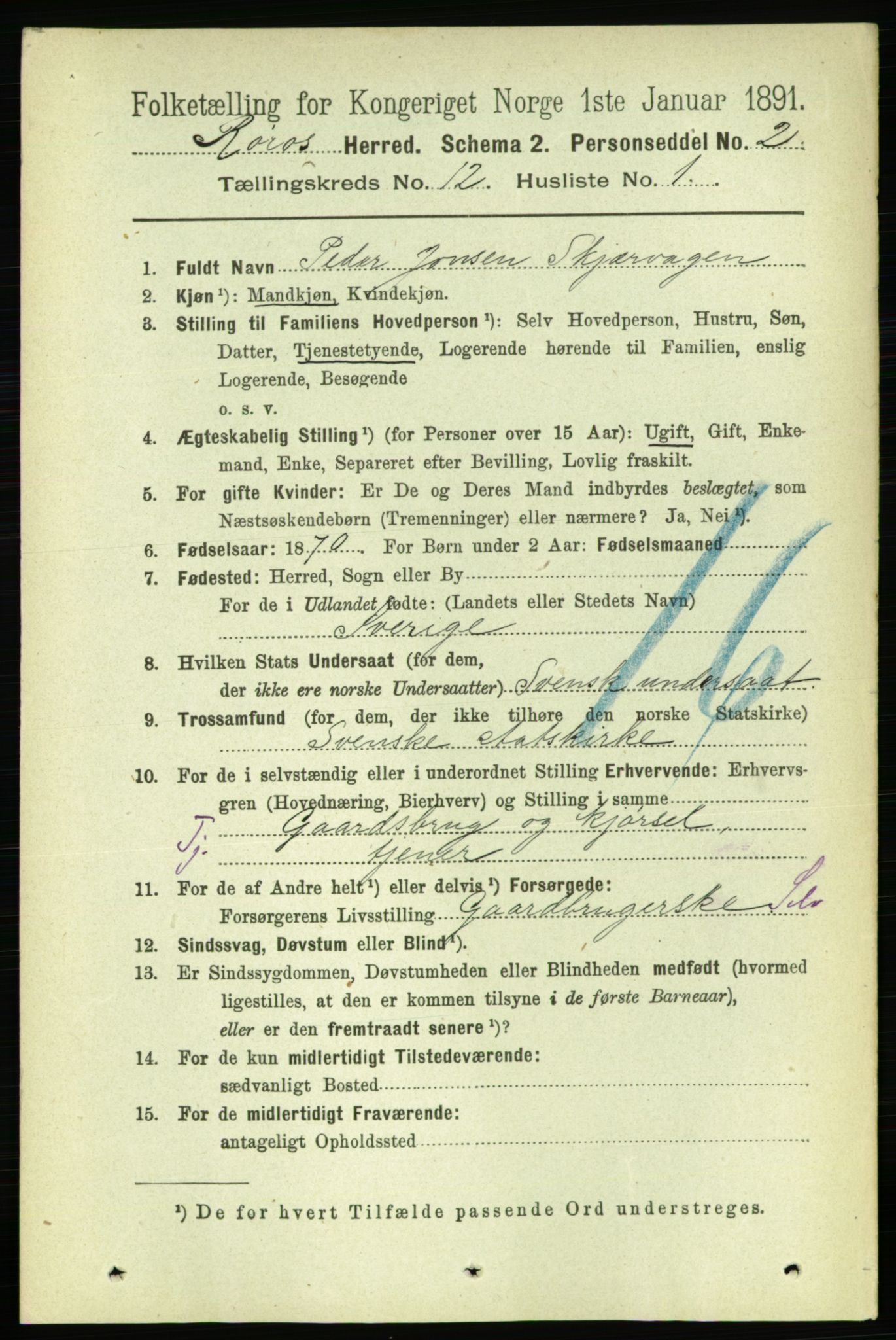 RA, 1891 census for 1640 Røros, 1891, p. 2370