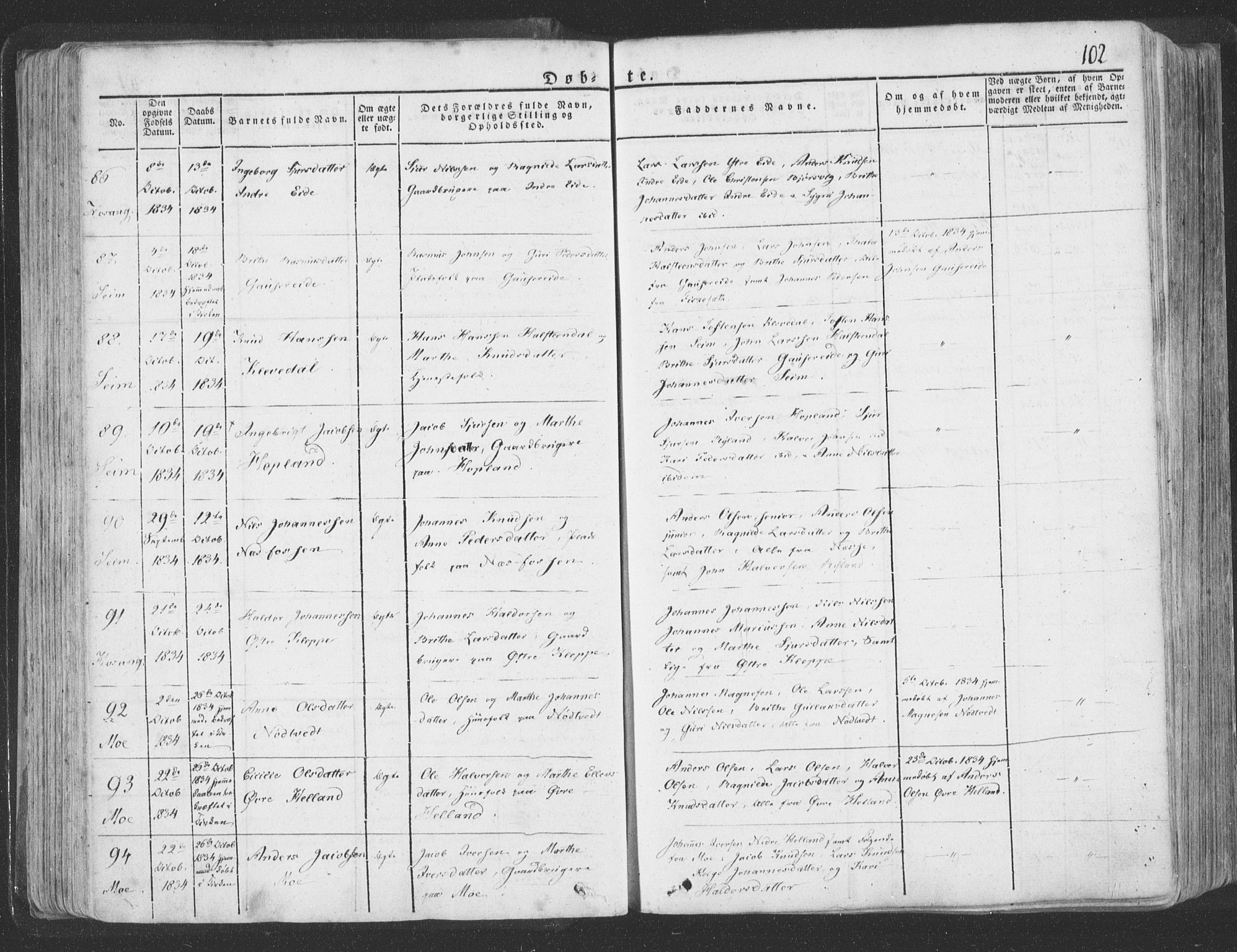 Hosanger sokneprestembete, AV/SAB-A-75801/H/Haa: Parish register (official) no. A 6, 1824-1835, p. 102