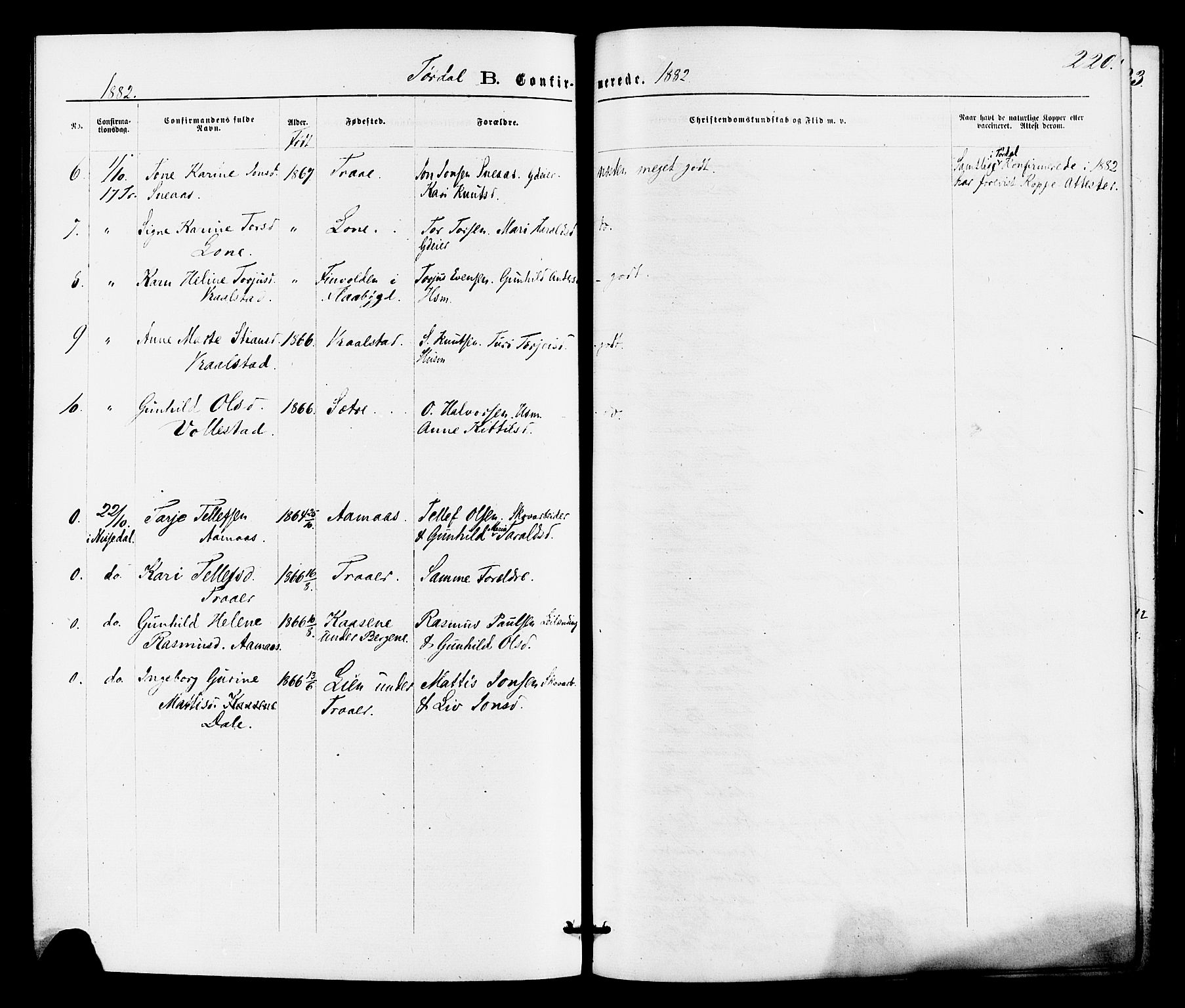 Drangedal kirkebøker, SAKO/A-258/F/Fa/L0009: Parish register (official) no. 9 /2, 1872-1884, p. 220