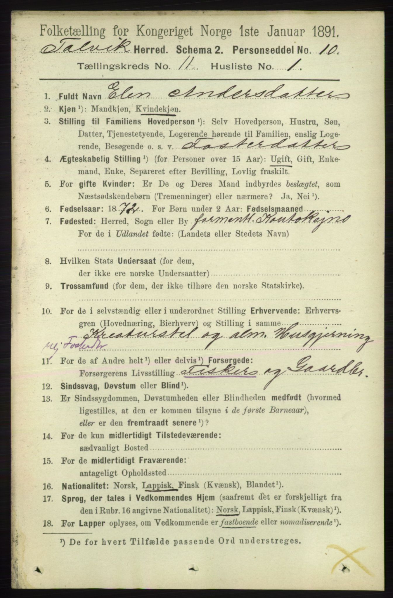 RA, 1891 census for 2013 Talvik, 1891, p. 2708