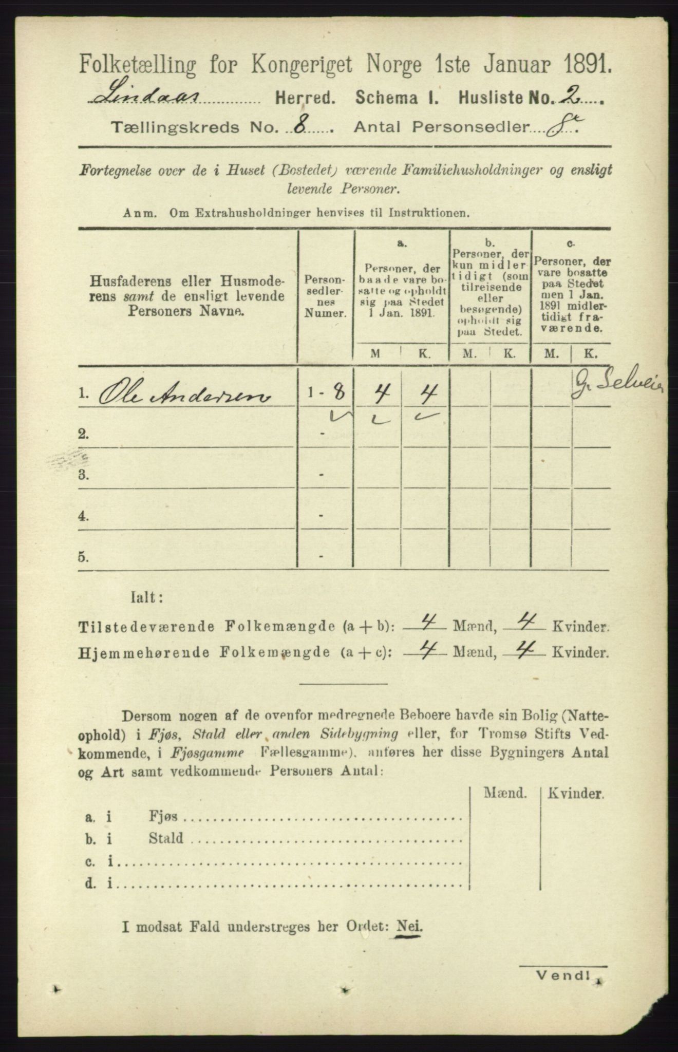 RA, 1891 census for 1263 Lindås, 1891, p. 2354