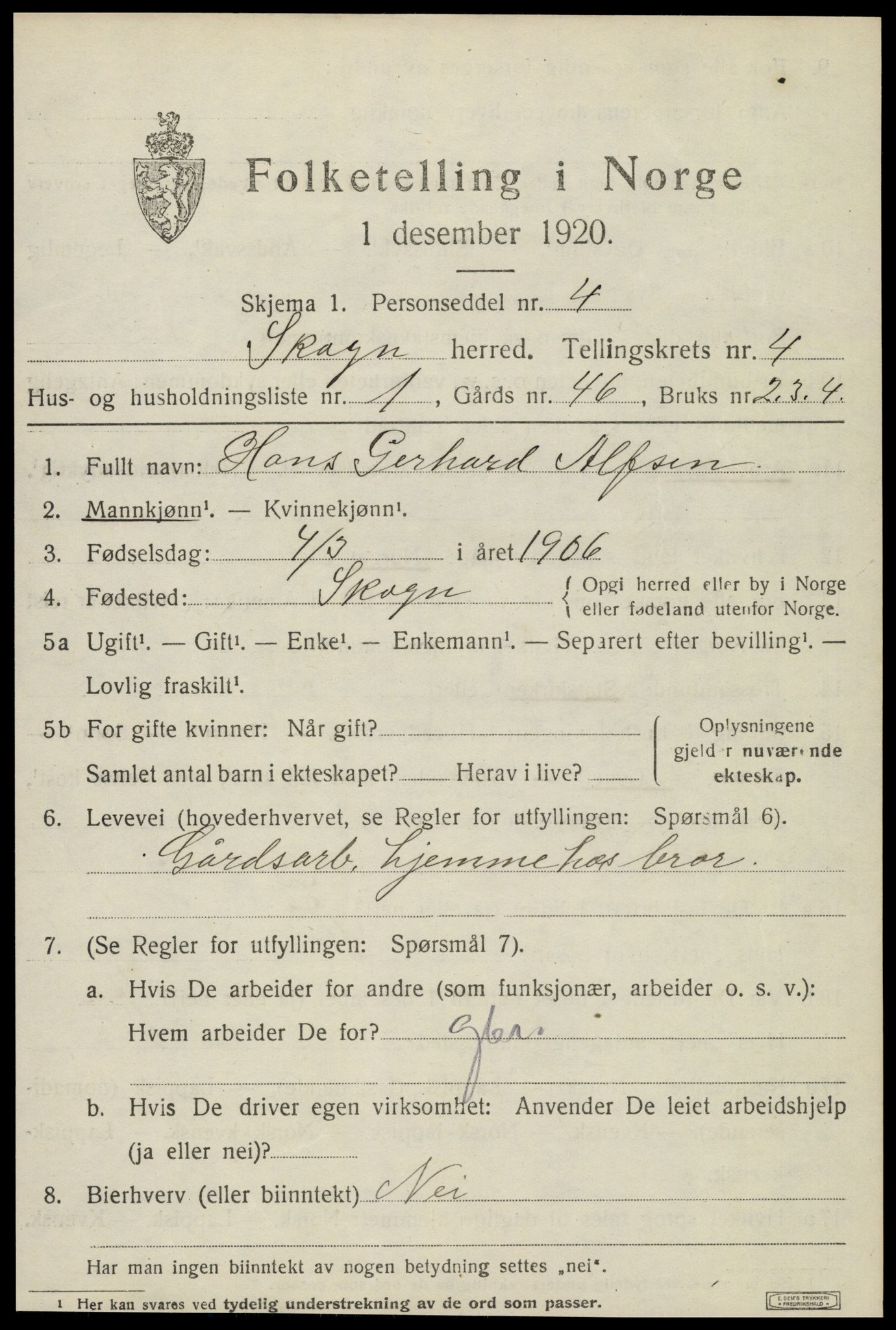 SAT, 1920 census for Skogn, 1920, p. 5847