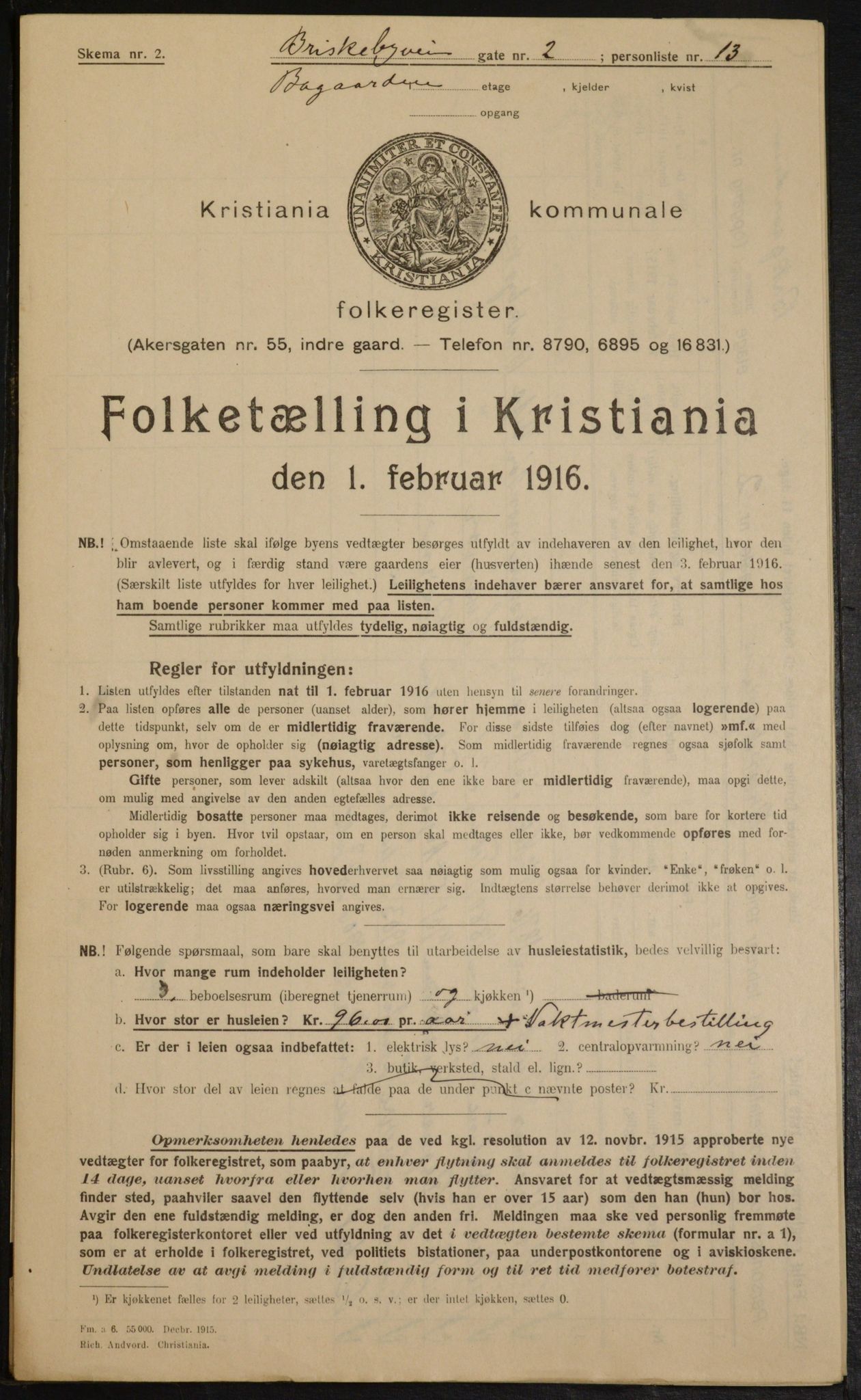 OBA, Municipal Census 1916 for Kristiania, 1916, p. 9289