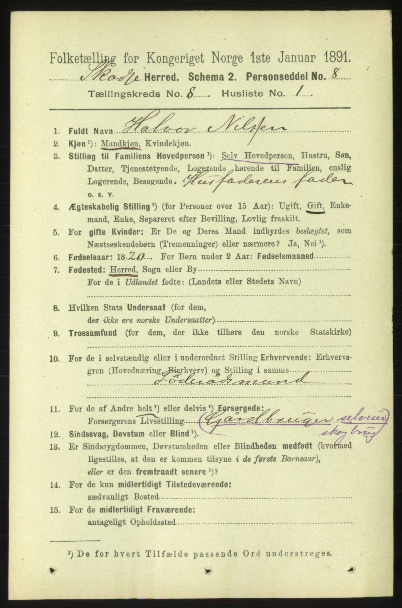 RA, 1891 census for 1529 Skodje, 1891, p. 1701