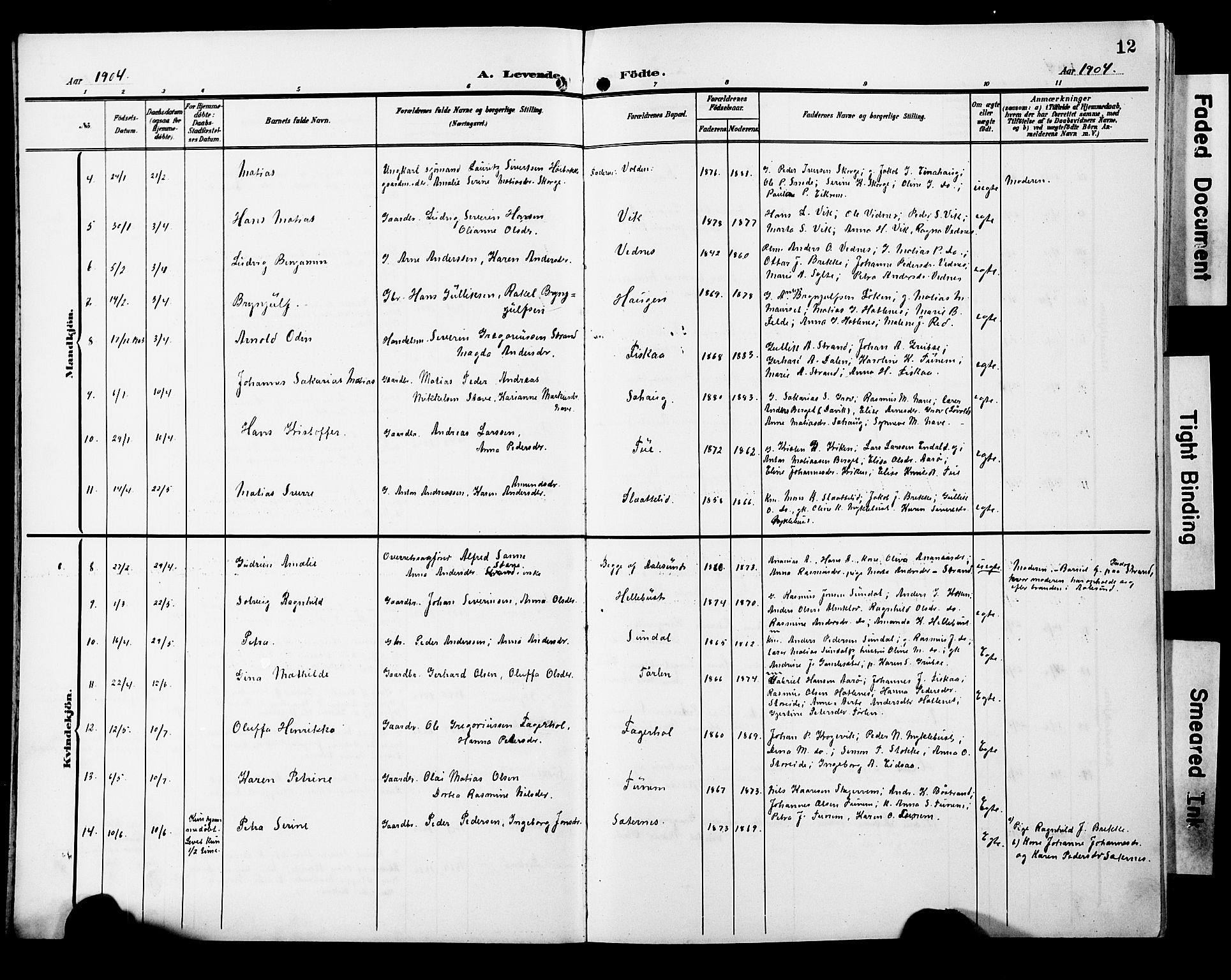 Ministerialprotokoller, klokkerbøker og fødselsregistre - Møre og Romsdal, SAT/A-1454/501/L0018: Parish register (copy) no. 501C04, 1902-1930, p. 12