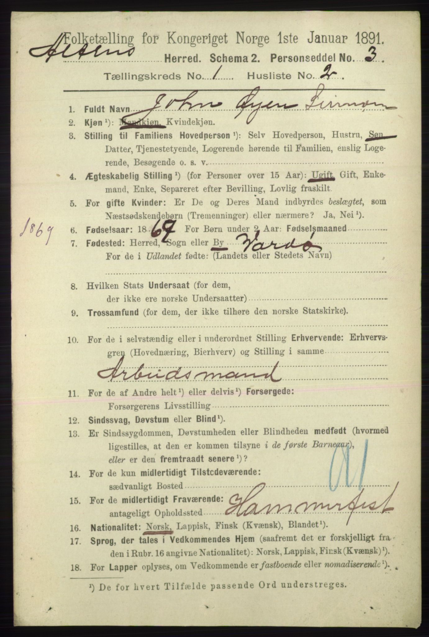 RA, 1891 census for 2012 Alta, 1891, p. 98