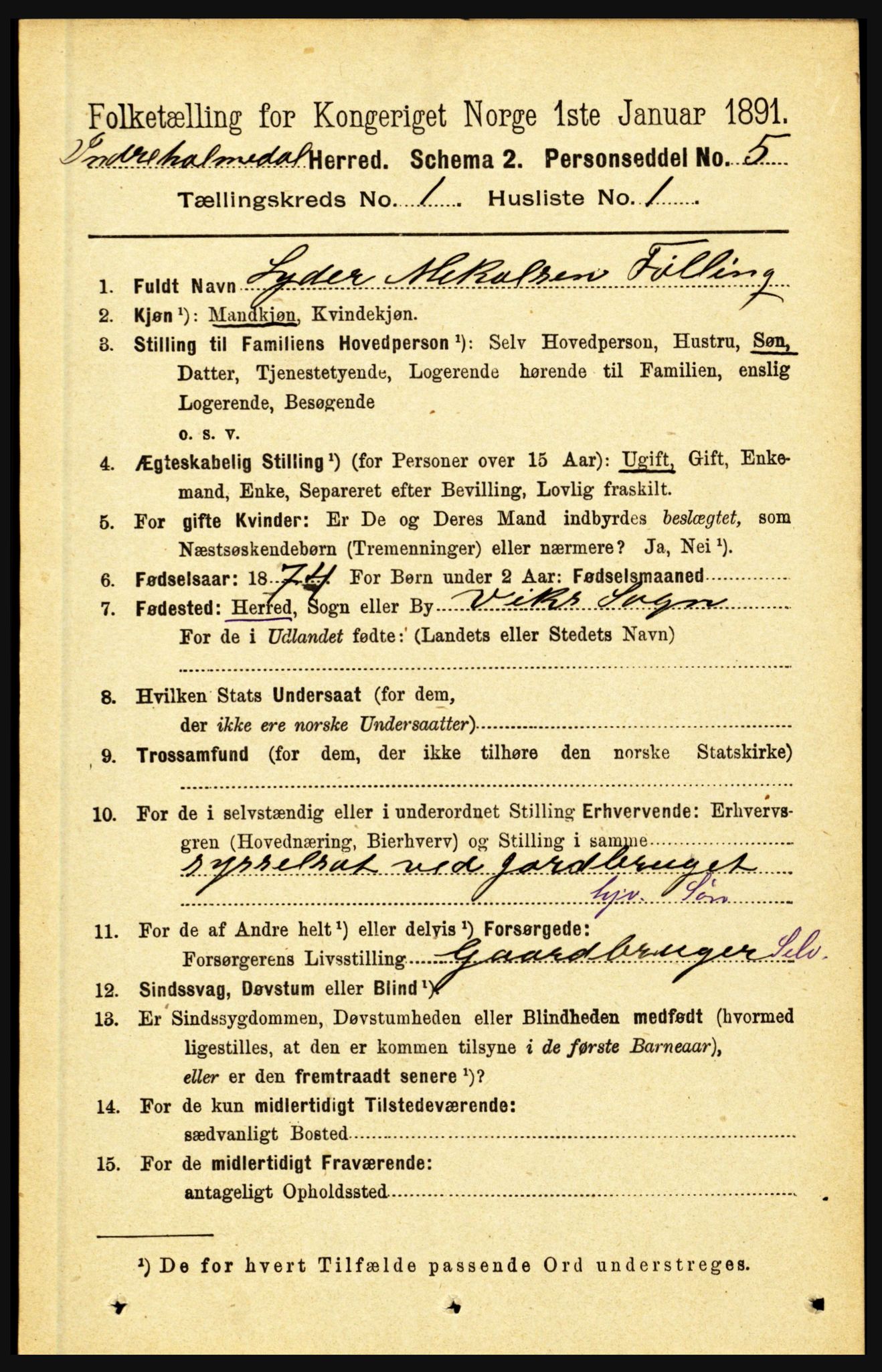 RA, 1891 census for 1430 Indre Holmedal, 1891, p. 82