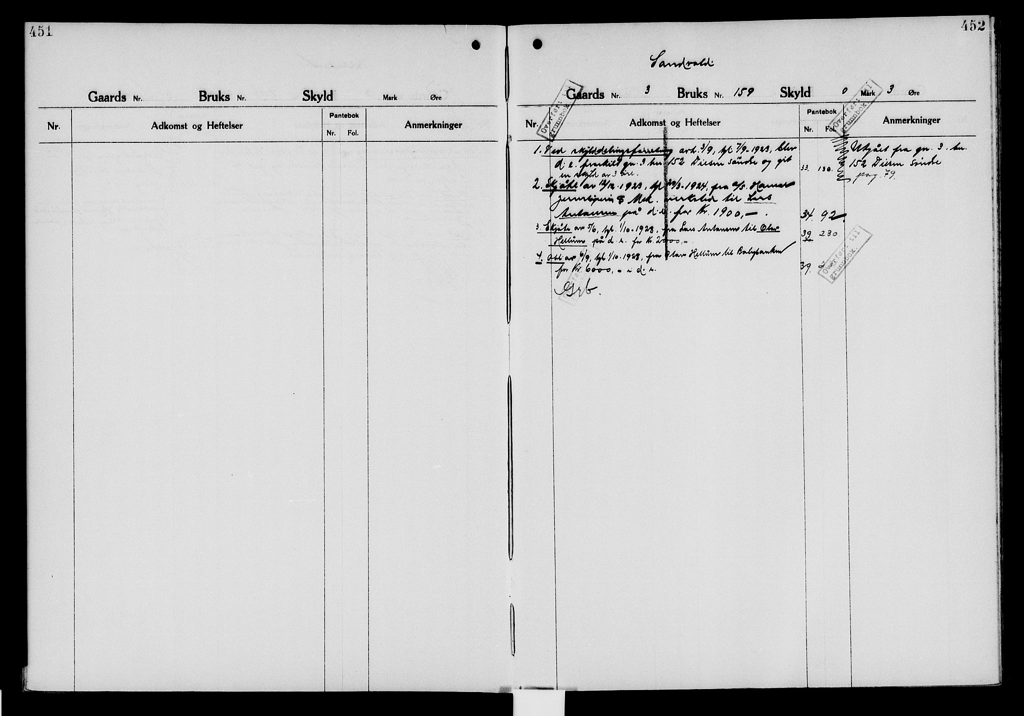 Nord-Hedmark sorenskriveri, SAH/TING-012/H/Ha/Had/Hade/L0006: Mortgage register no. 4.6, 1920-1940, p. 451-452