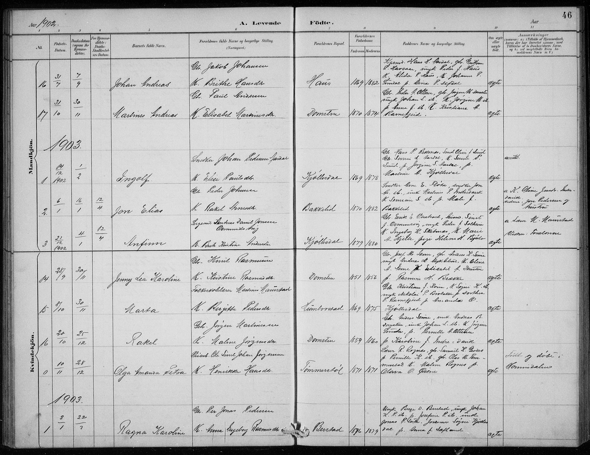 Davik sokneprestembete, AV/SAB-A-79701/H/Hab/Haba/L0002: Parish register (copy) no. A 2, 1890-1911, p. 46