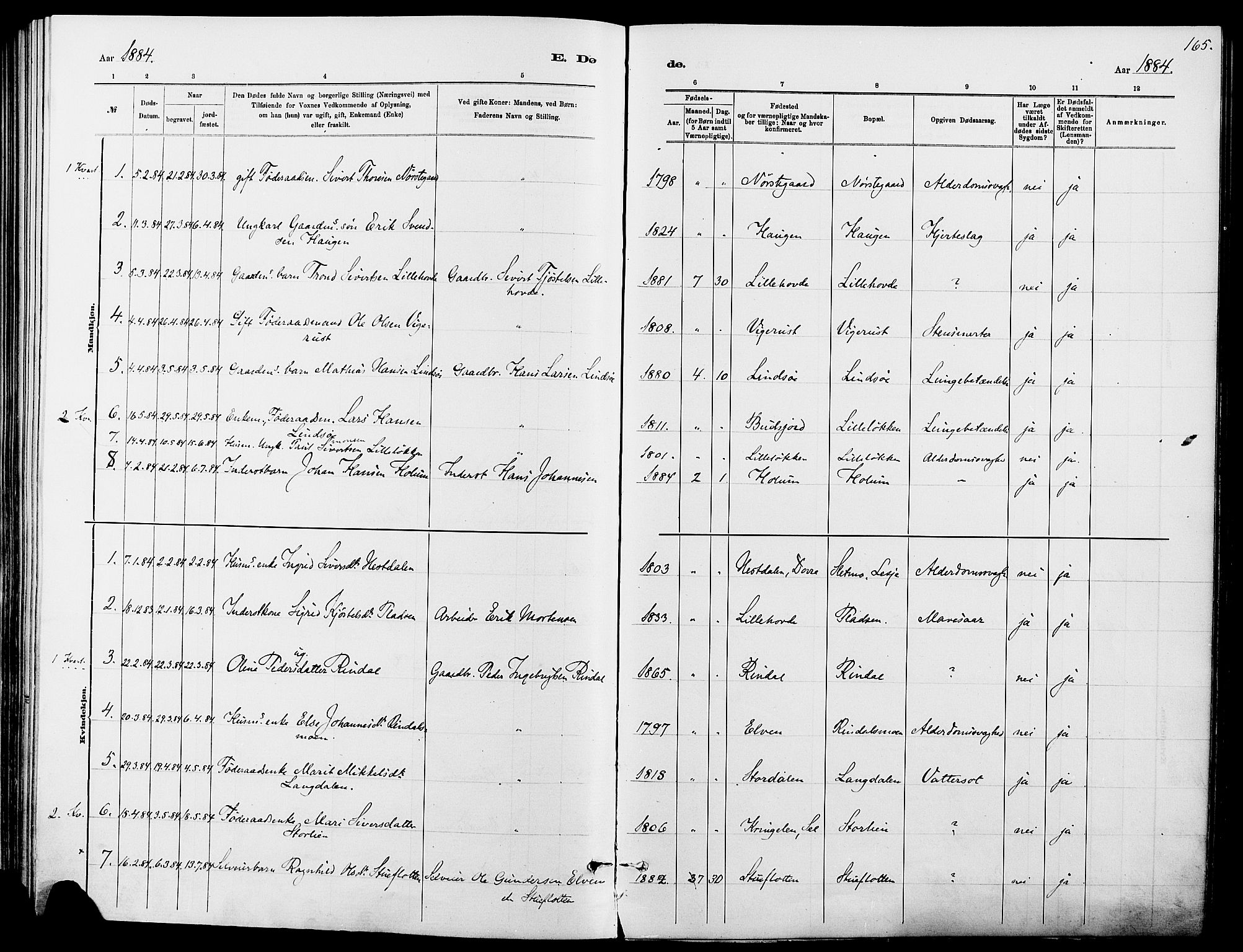 Dovre prestekontor, SAH/PREST-066/H/Ha/Haa/L0002: Parish register (official) no. 2, 1879-1890, p. 165