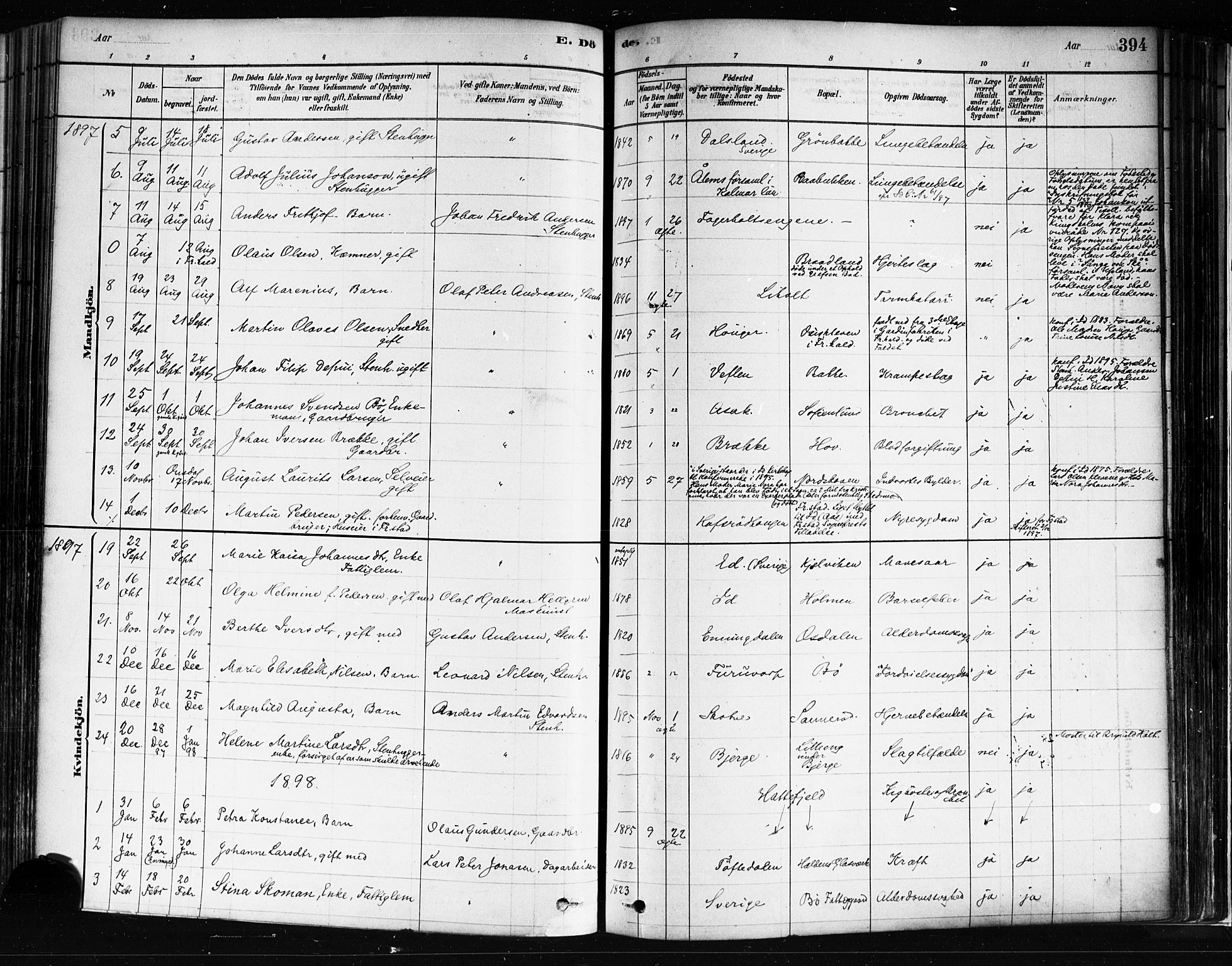Idd prestekontor Kirkebøker, SAO/A-10911/F/Fc/L0006b: Parish register (official) no. III 6B, 1878-1903, p. 394