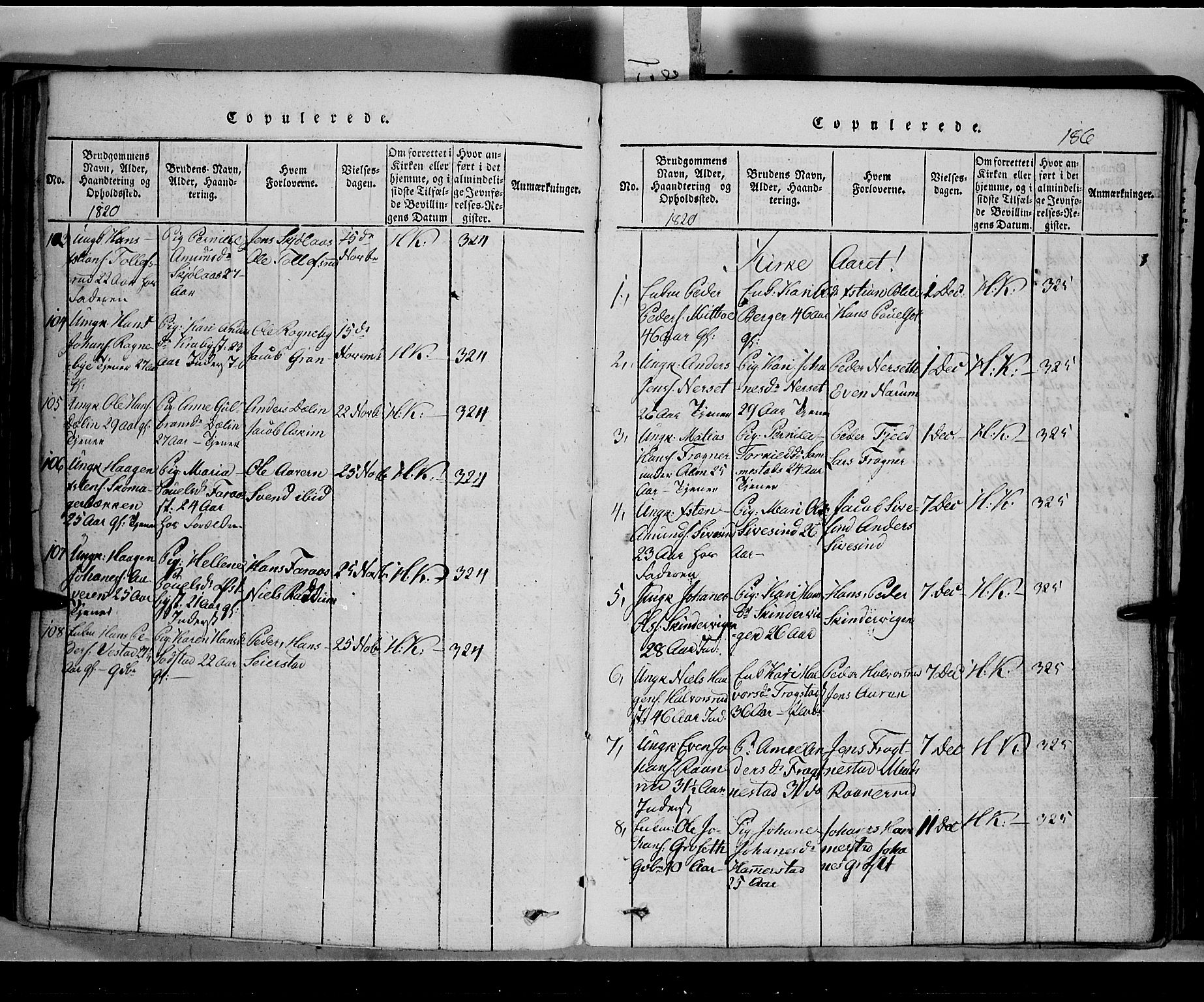 Toten prestekontor, SAH/PREST-102/H/Ha/Hab/L0002: Parish register (copy) no. 2, 1820-1827, p. 186