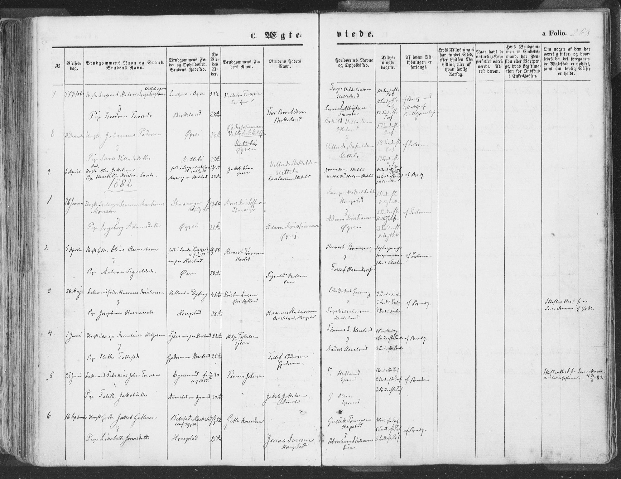 Helleland sokneprestkontor, SAST/A-101810: Parish register (official) no. A 7.1, 1863-1886, p. 268