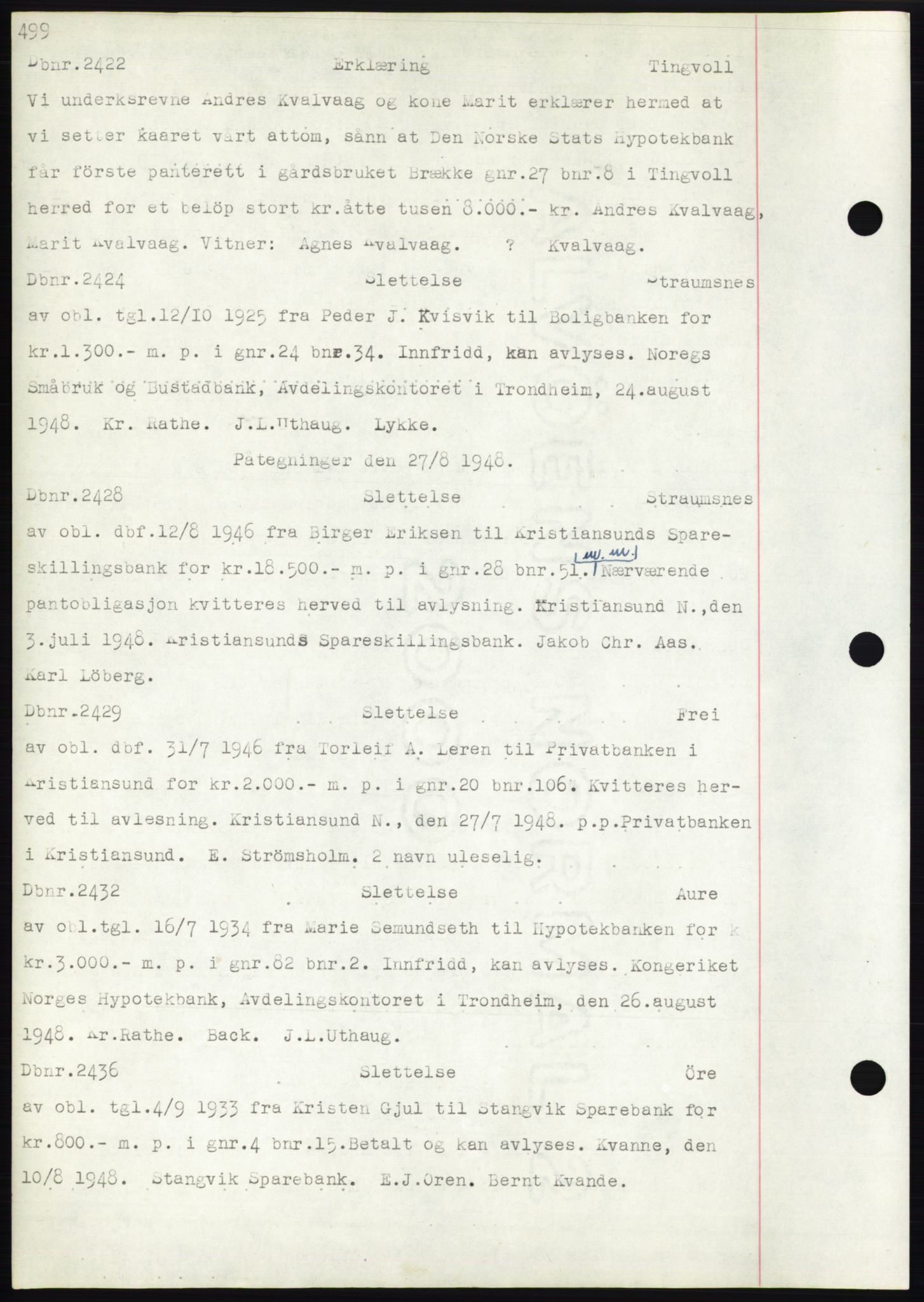 Nordmøre sorenskriveri, SAT/A-4132/1/2/2Ca: Mortgage book no. C82b, 1946-1951, Diary no: : 2422/1948