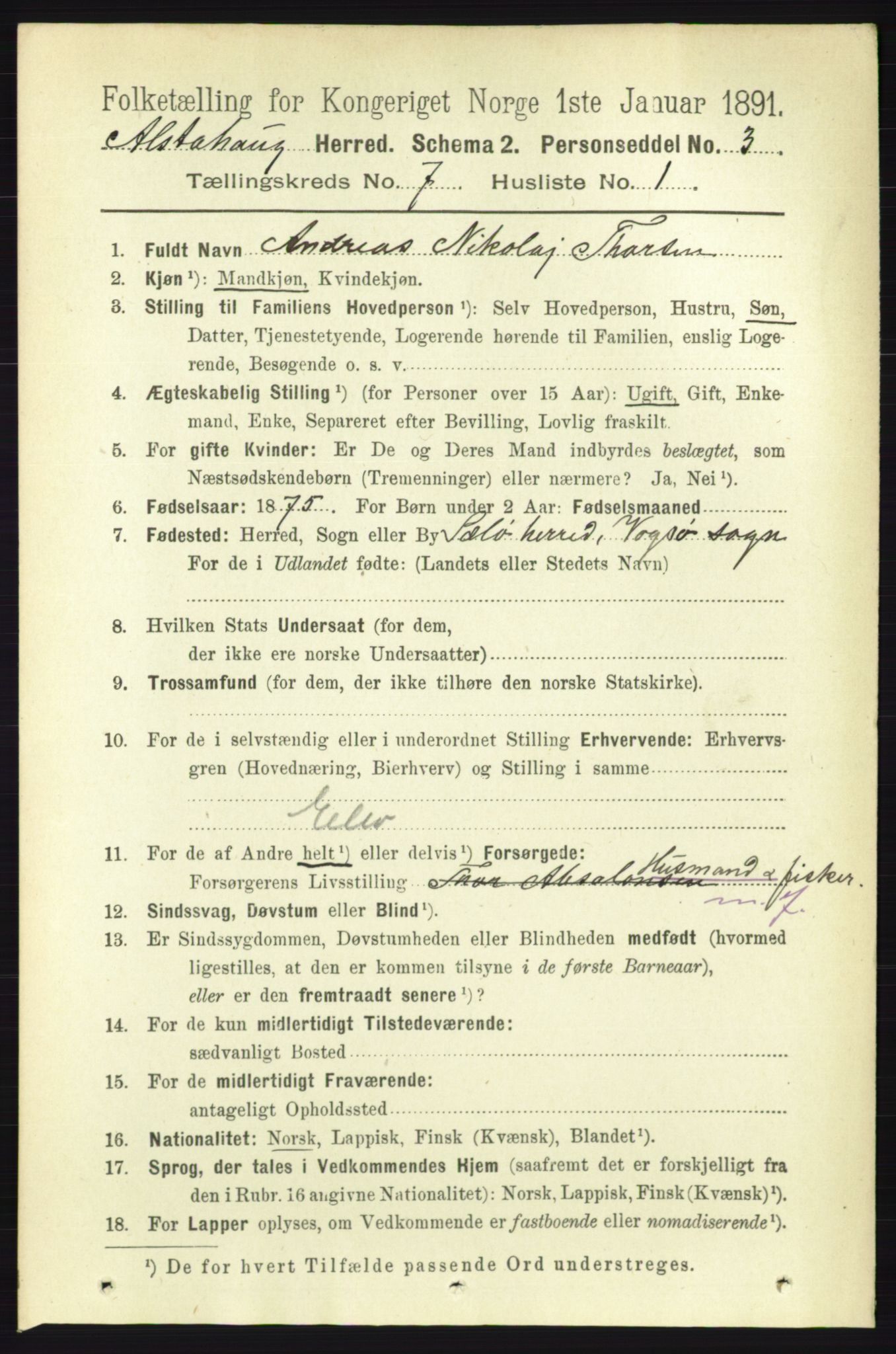 RA, 1891 census for 1820 Alstahaug, 1891, p. 2480