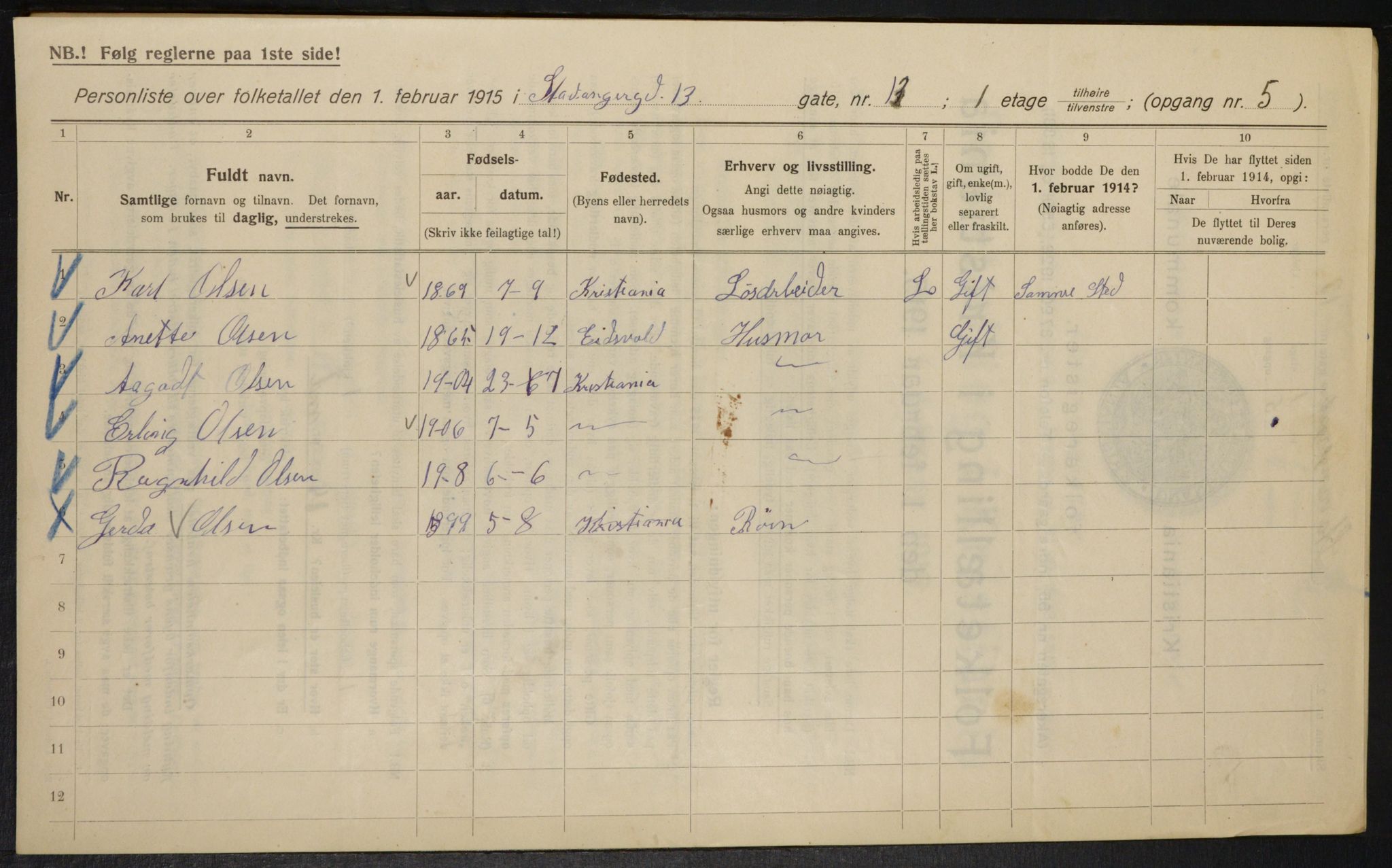 OBA, Municipal Census 1915 for Kristiania, 1915, p. 100788