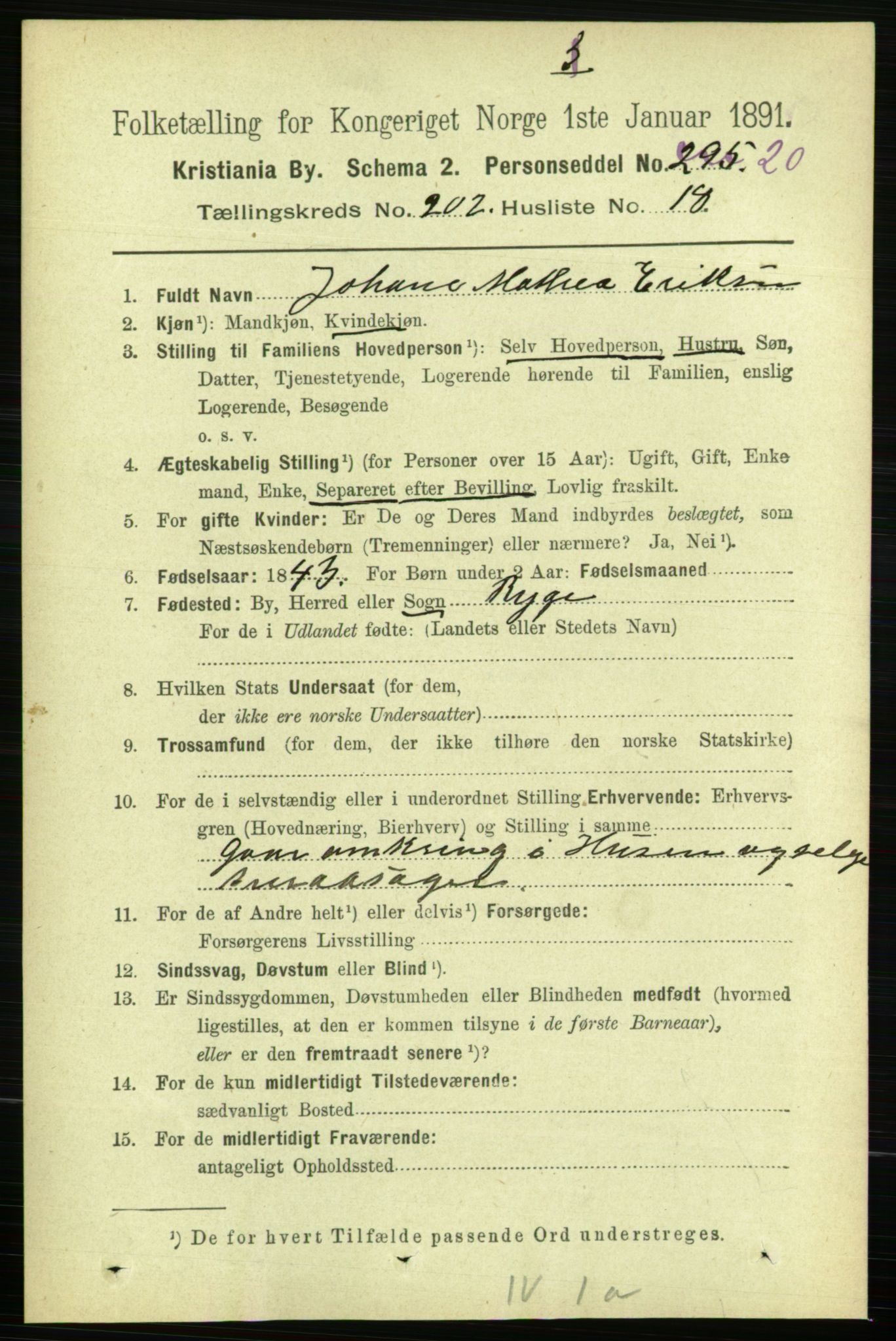 RA, 1891 census for 0301 Kristiania, 1891, p. 121819