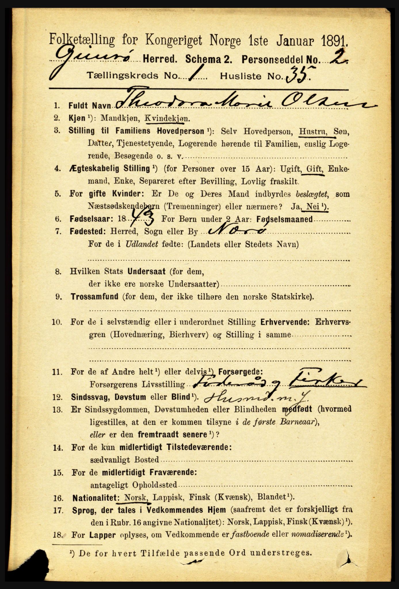 RA, 1891 census for 1864 Gimsøy, 1891, p. 285