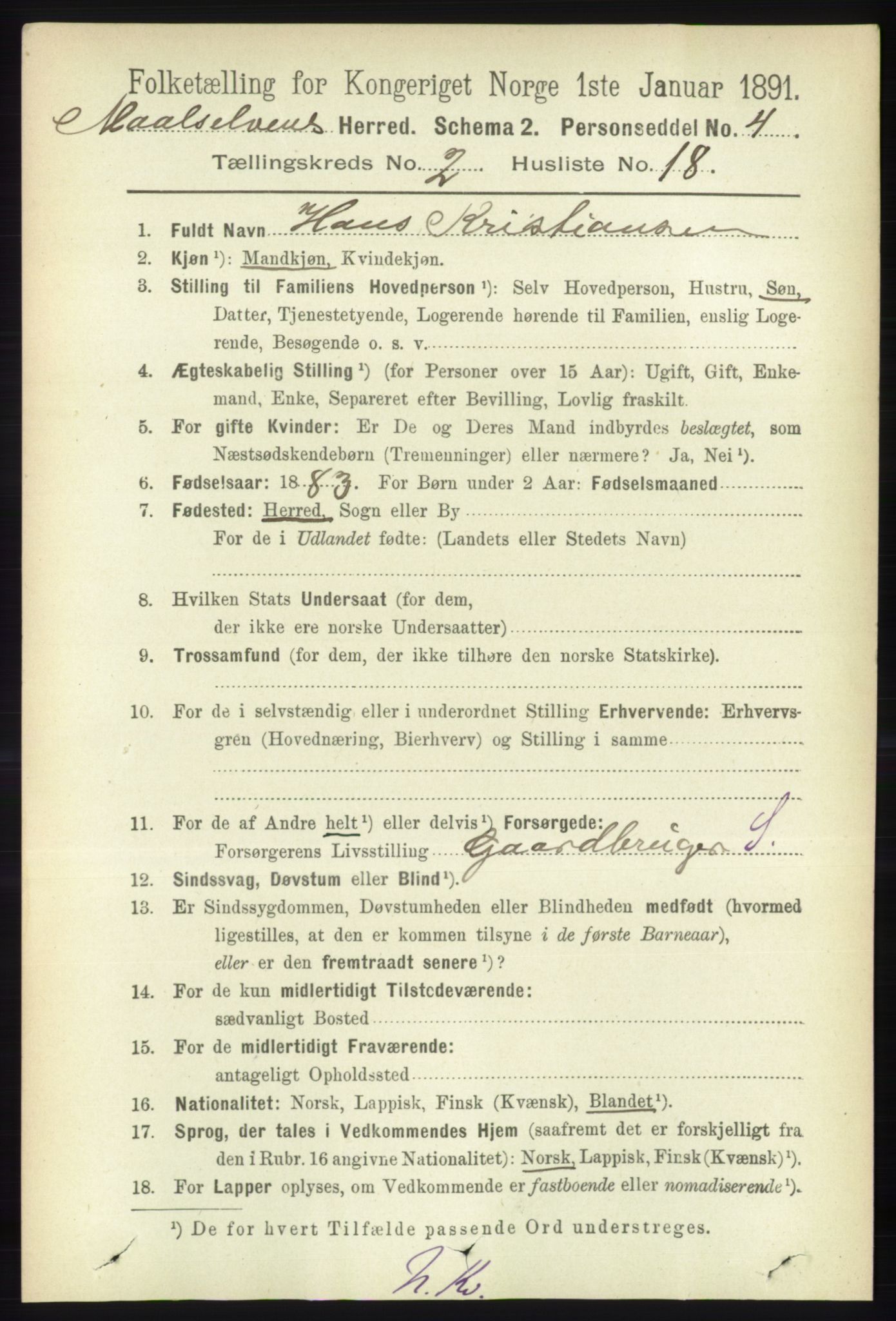 RA, 1891 census for 1924 Målselv, 1891, p. 399