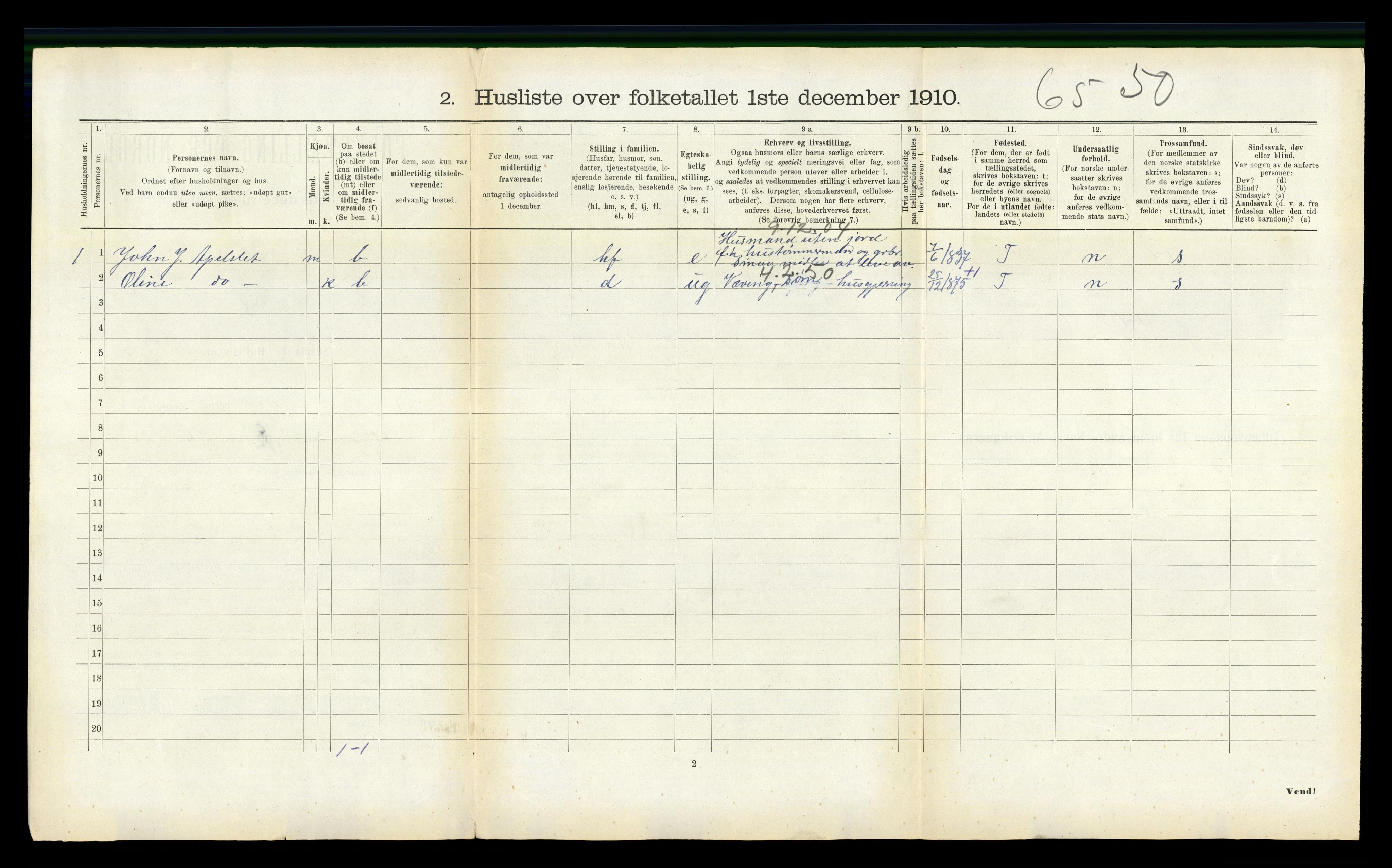 RA, 1910 census for Selje, 1910, p. 227