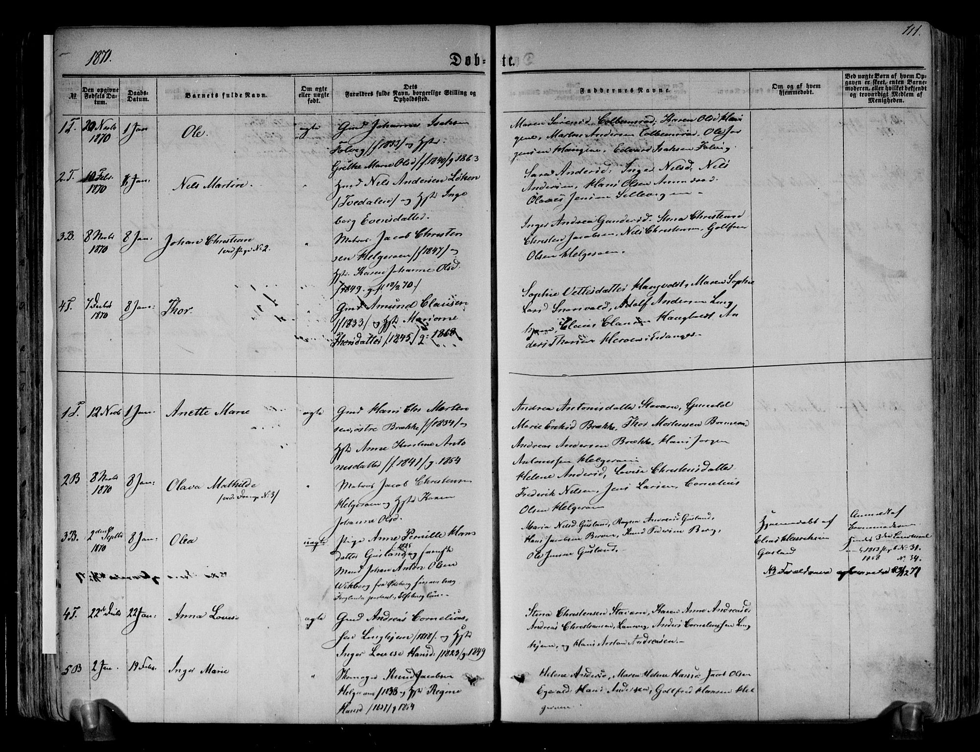 Brunlanes kirkebøker, SAKO/A-342/F/Fa/L0005: Parish register (official) no. I 5, 1862-1877, p. 111