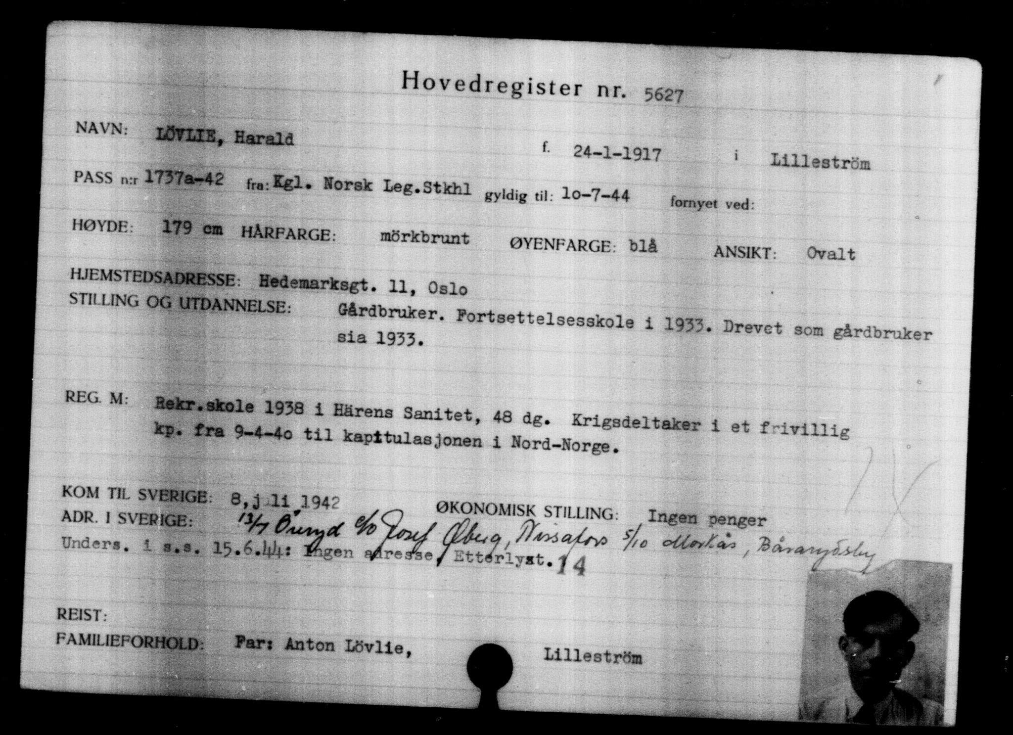 Utenriksstasjonene, Legasjonen i Stockholm, Flyktningkontoret, AV/RA-S-6753/V/Va/L0004: Kjesäterkartoteket, flyktninger med registreringsnr. 3496-6610, 1940-1945, p. 2469