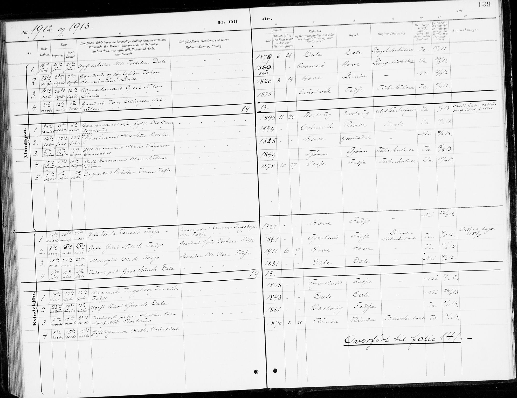 Leikanger sokneprestembete, SAB/A-81001: Parish register (official) no. D 1, 1887-1922, p. 139