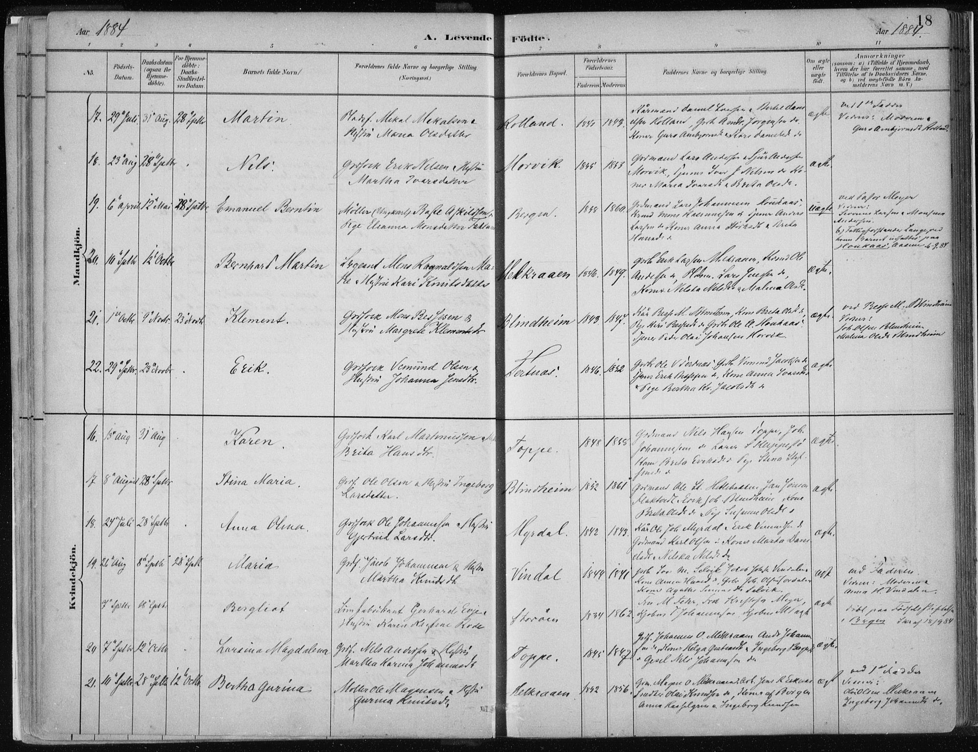 Hamre sokneprestembete, AV/SAB-A-75501/H/Ha/Haa/Haad/L0001: Parish register (official) no. D  1, 1882-1906, p. 18