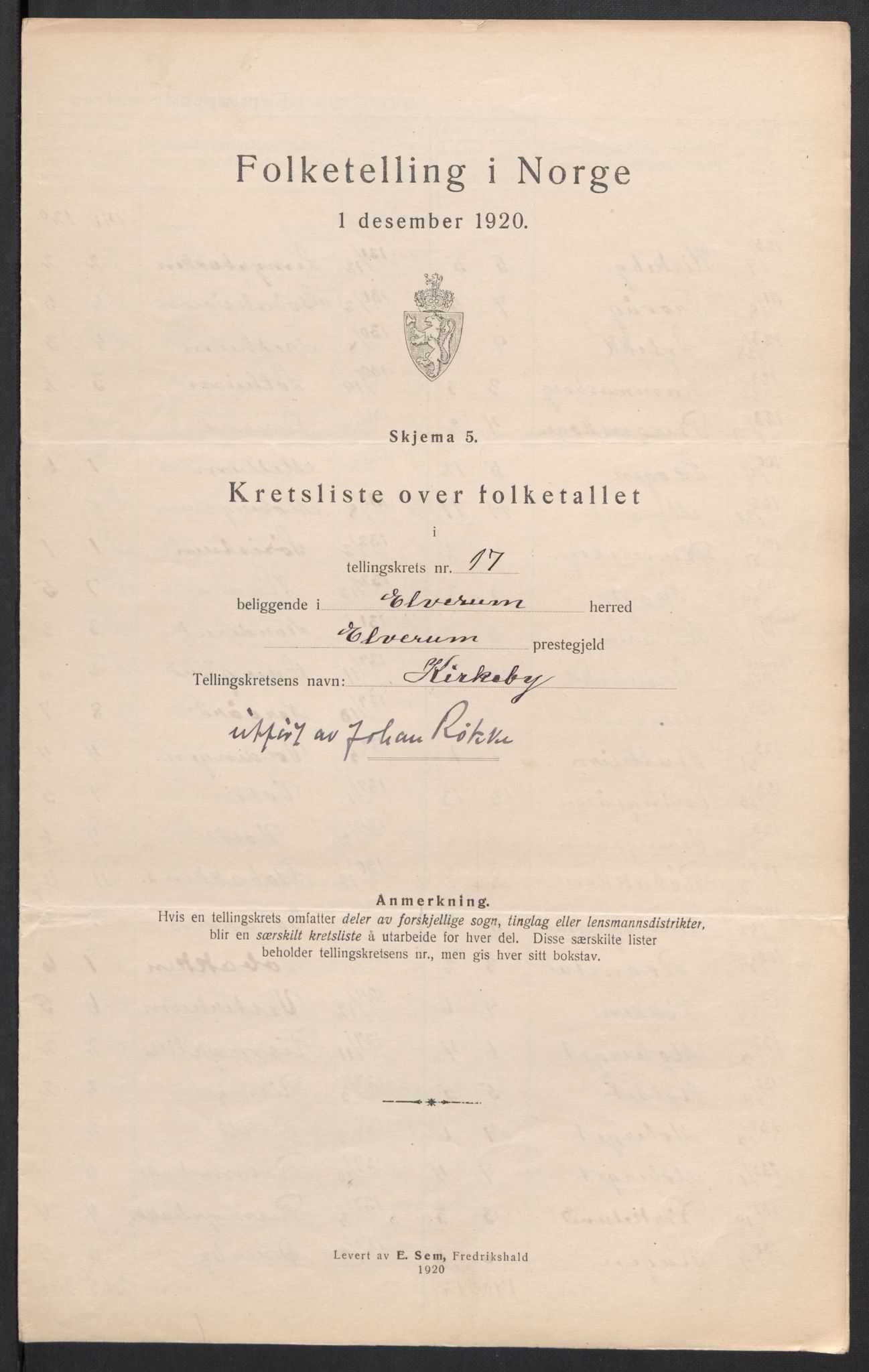 SAH, 1920 census for Elverum, 1920, p. 68