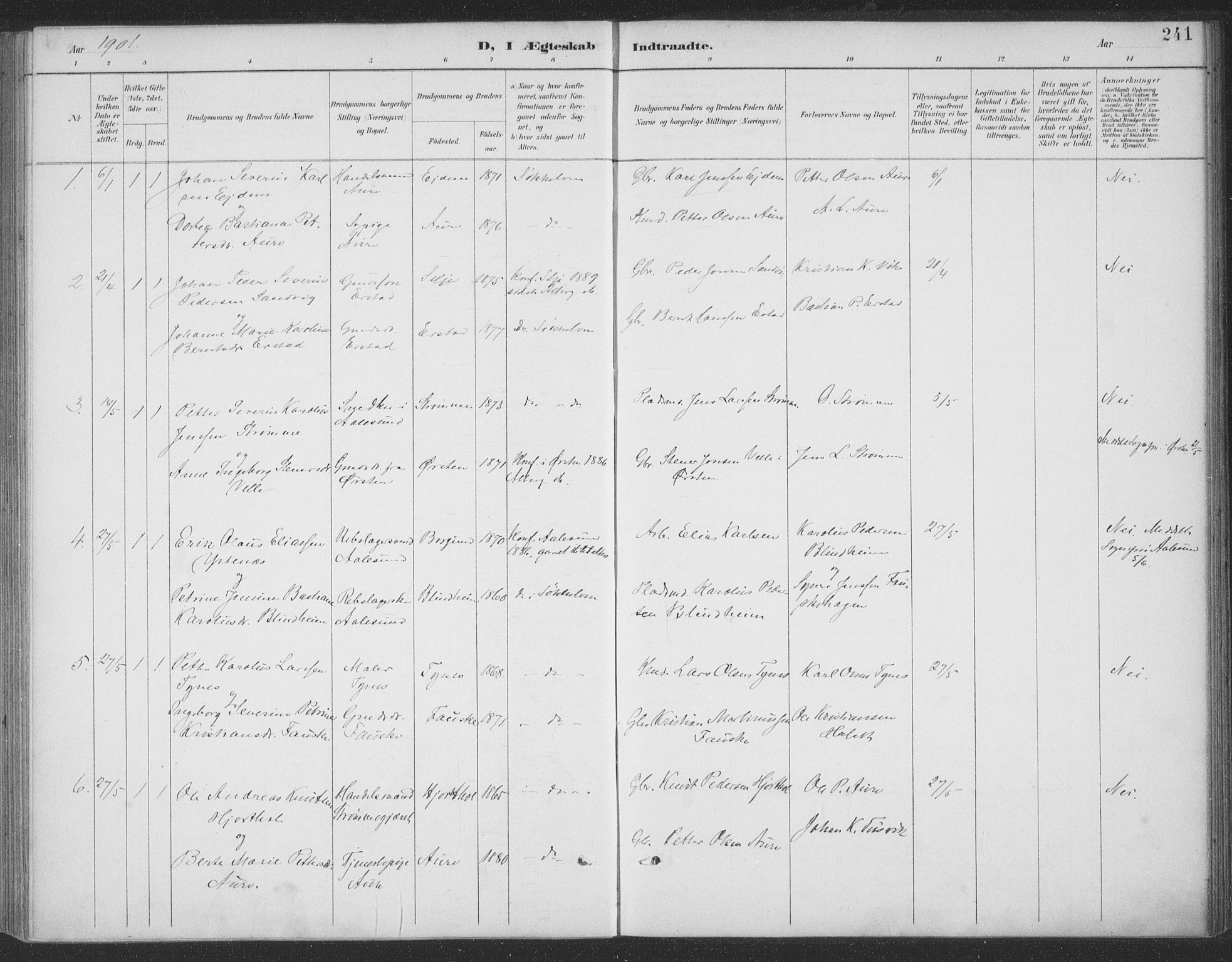 Ministerialprotokoller, klokkerbøker og fødselsregistre - Møre og Romsdal, SAT/A-1454/523/L0335: Parish register (official) no. 523A02, 1891-1911, p. 241