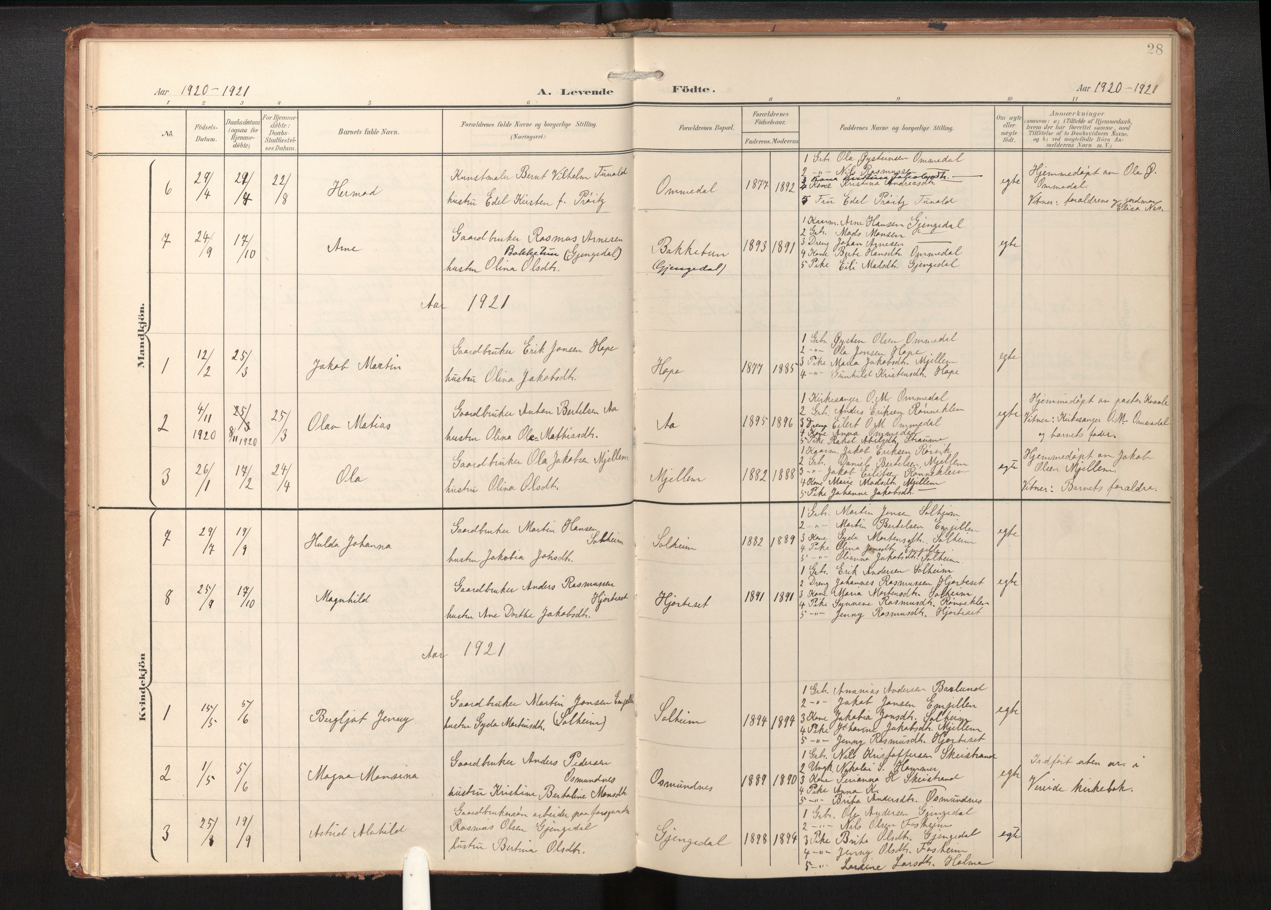 Gloppen sokneprestembete, SAB/A-80101/H/Haa/Haae/L0002: Parish register (official) no. E 2, 1904-1925, p. 27b-28a