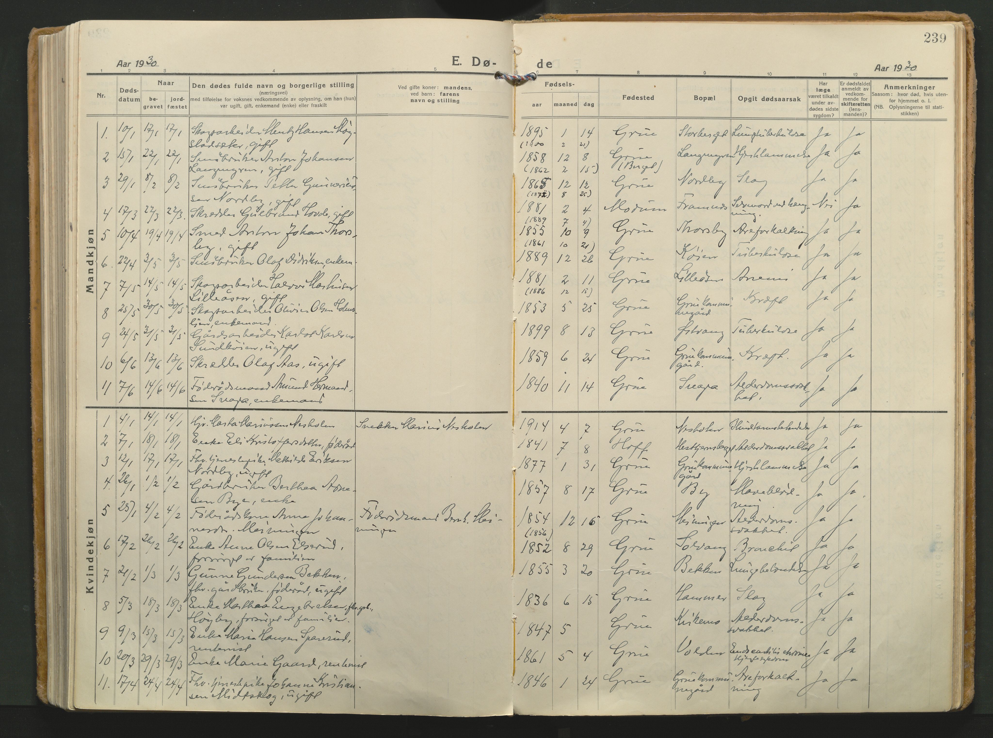 Grue prestekontor, AV/SAH-PREST-036/H/Ha/Haa/L0018: Parish register (official) no. 18, 1923-1940, p. 239