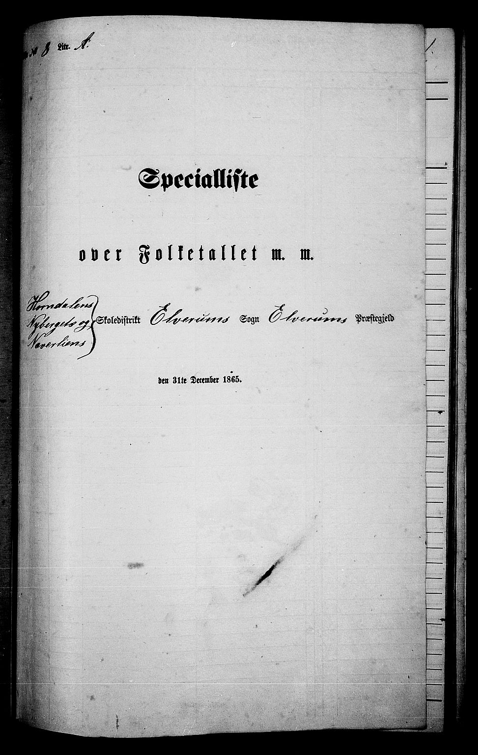 RA, 1865 census for Elverum, 1865, p. 184