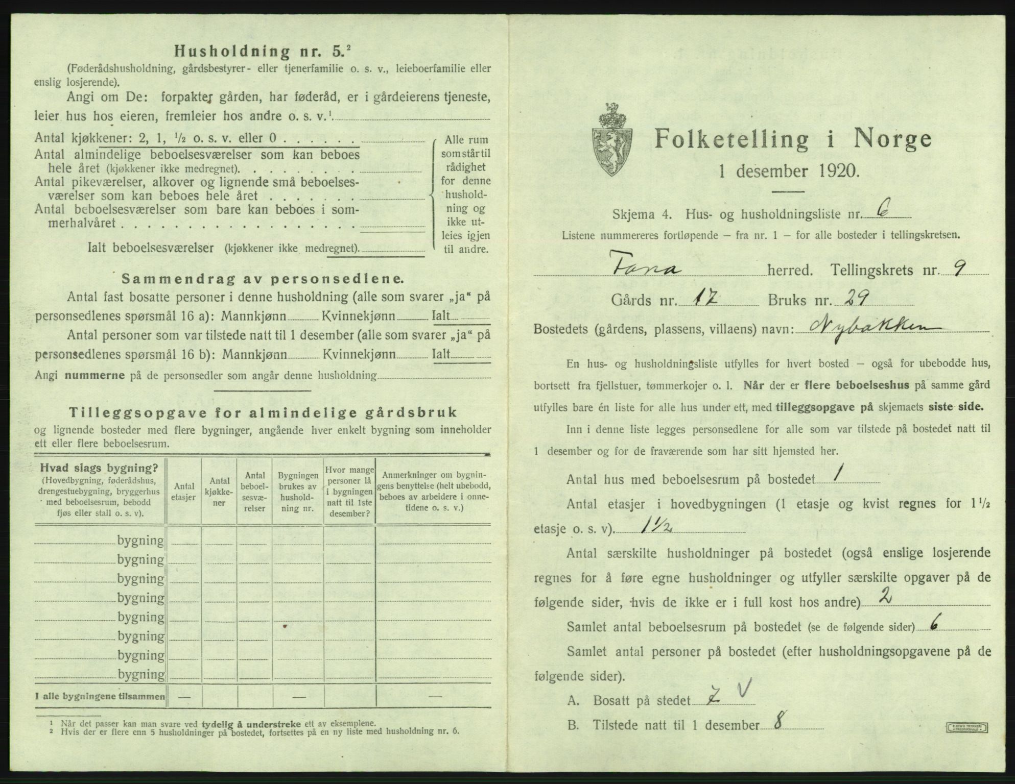 SAB, 1920 census for Fana, 1920, p. 1622